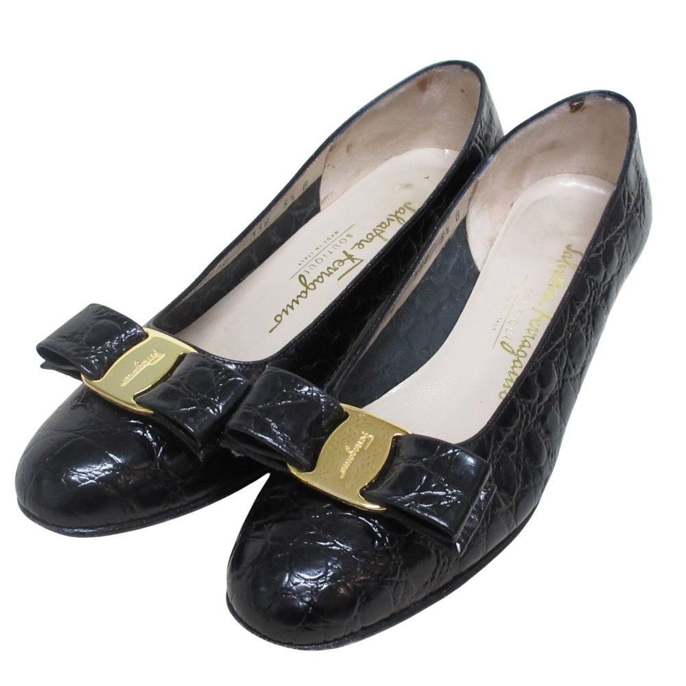 Salvatore Ferragamo Salvatore Ferragamo Salvatore Ferragamo Vara Ribbon Croco Embossed Leather Pumps Leather Shoes DUTY FREE for USA Size ONE SIZE - 1 Thumbnail