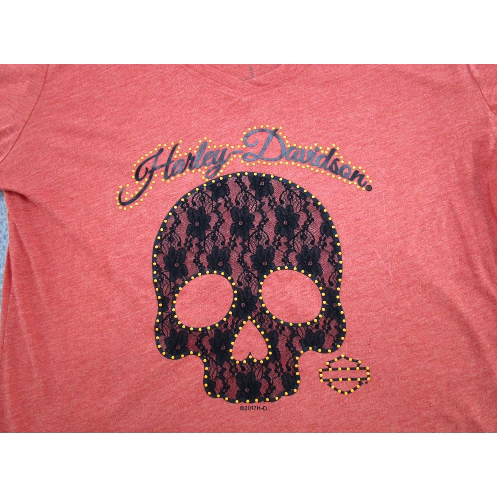 Harley Davidson Harley-Davidson Lace Skull Long Sleeve Thumbhole Shirt Womens XL Orange Biker Read Size XL / US 12-14 / IT 48-50 - 2 Thumbnail