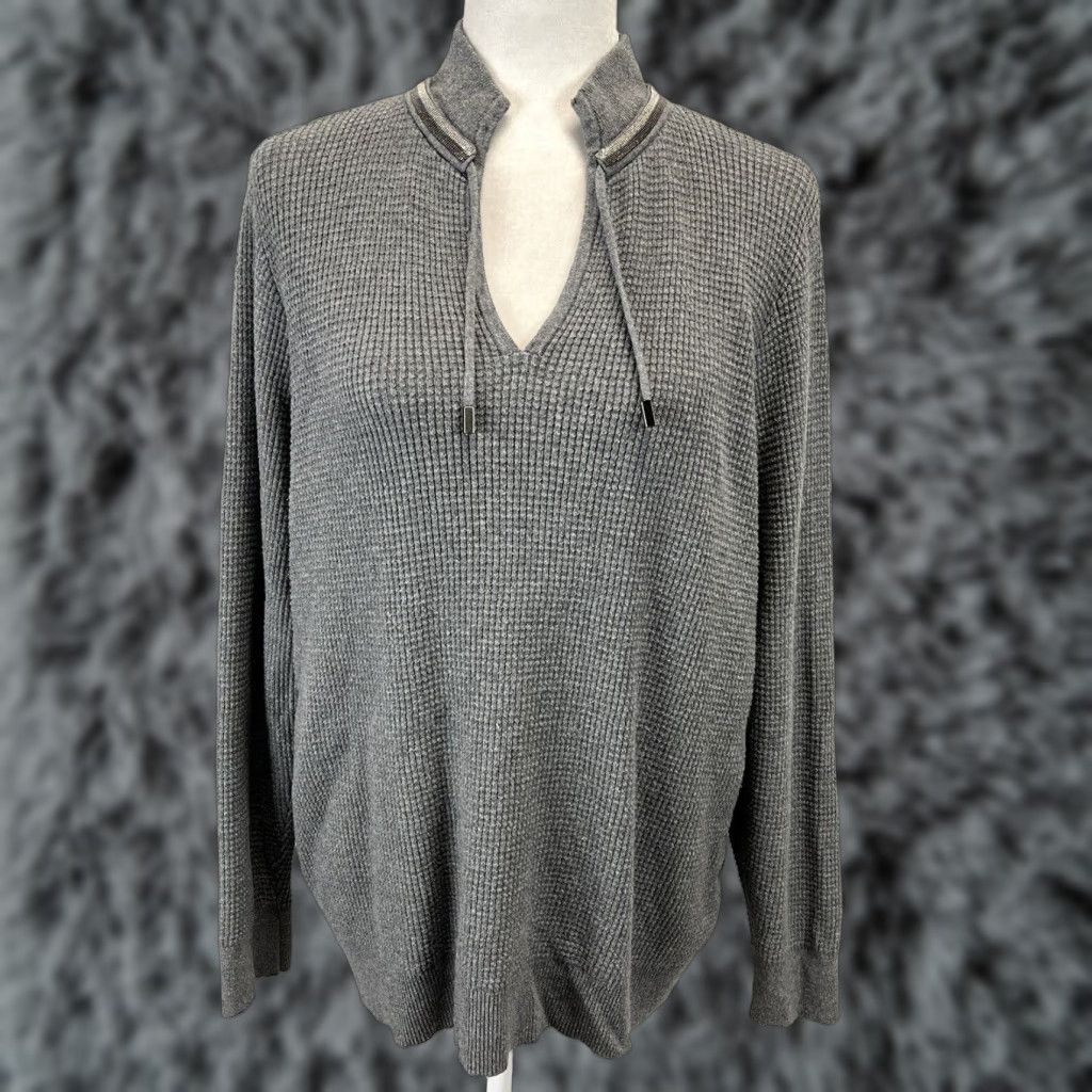 Vintage Chico's Zenergy Waffle Knit Sweater Women XL Gray V-Neck Pullover Knit Classic Size XL / US 12-14 / IT 48-50 - 1 Thumbnail