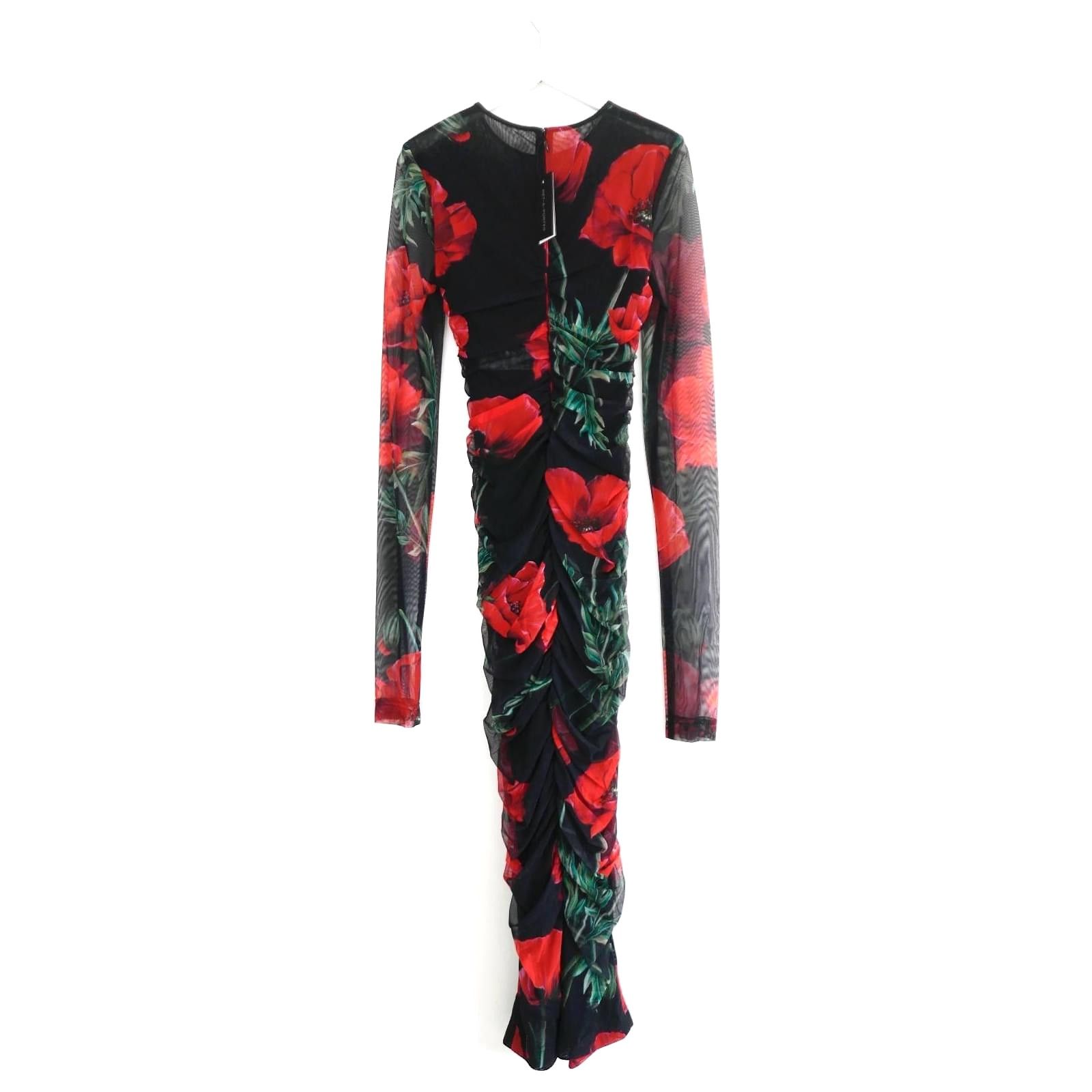 Dolce & Gabbana Dolce & Gabbana Poppy Print Ruched Mesh Midi Dress Size XS / US 0-2 / IT 36-38 - 5 Thumbnail