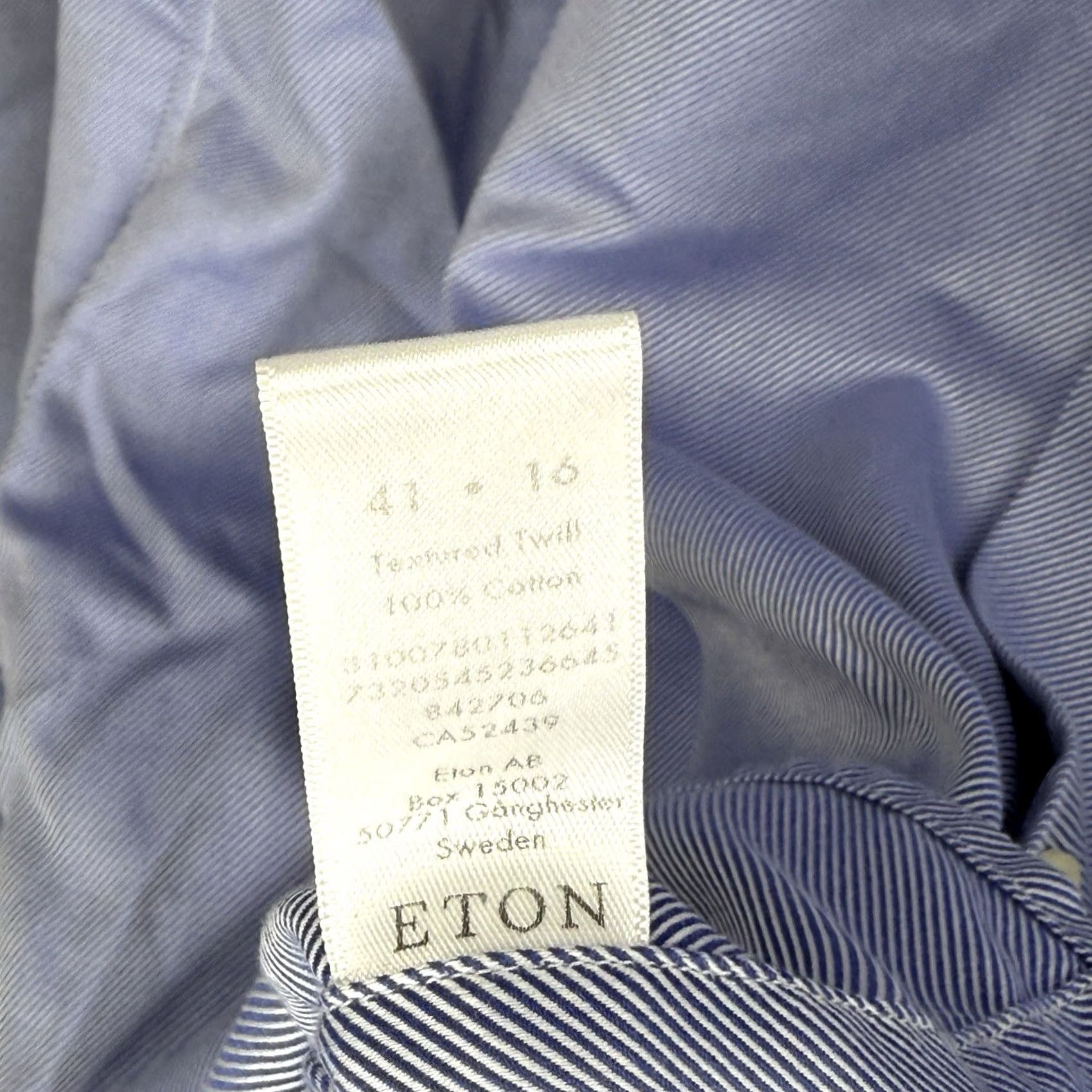 Eton Etón Dress Shirt Mens 41 Blue Striped Classic Fit Twill Shirt Size 42R - 5 Thumbnail