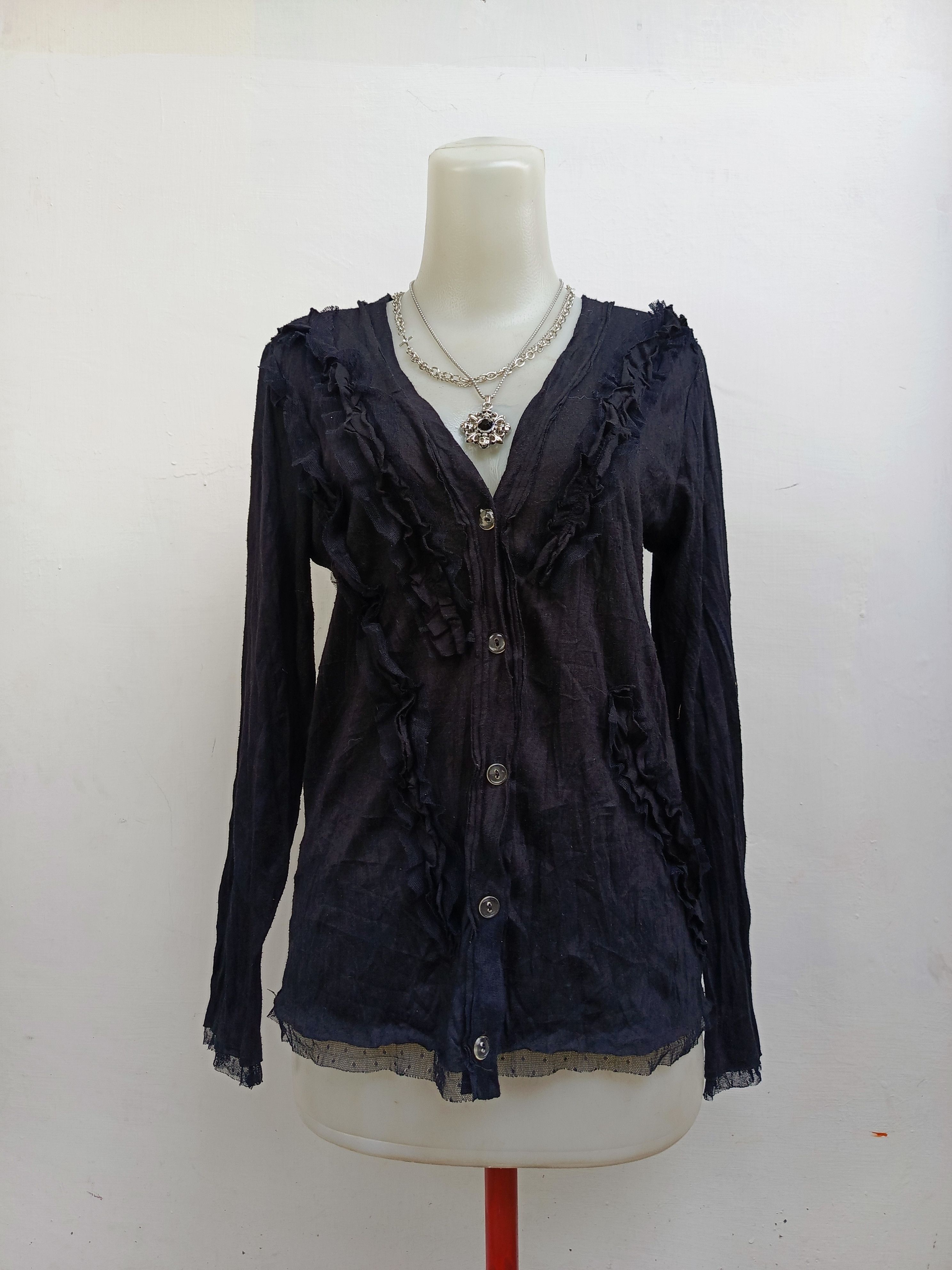 Japanese Brand Silent Worth Ruffle Cardigan Black Button Up Size M / US 6-8 / IT 42-44 - 1 Thumbnail