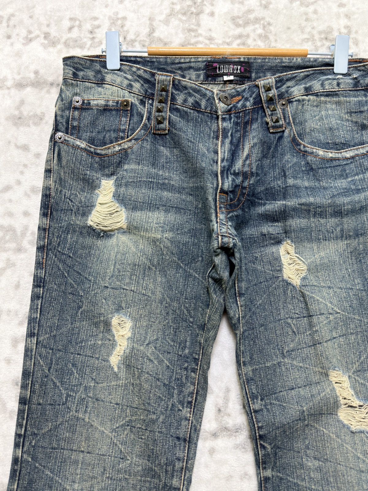 If Six Was Nine Y2K Lowbox Distressed Studded Low Rise Flare Denim Jeans Size US 31 - 4 Thumbnail