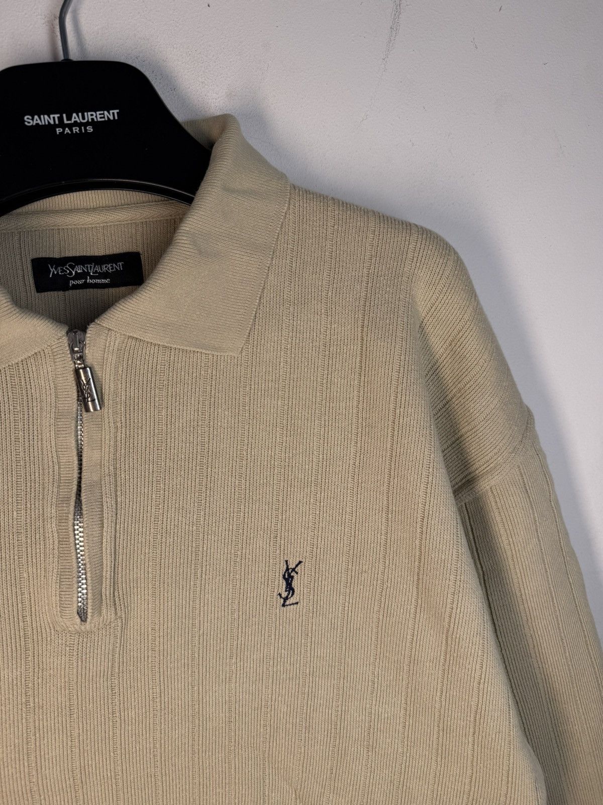 Yves Saint Laurent 90s Beige YSL Sweatshirt 1/4 Quarter Zip Sweater Rugby Shirt Size US L / EU 52-54 / 3 - 1 Thumbnail
