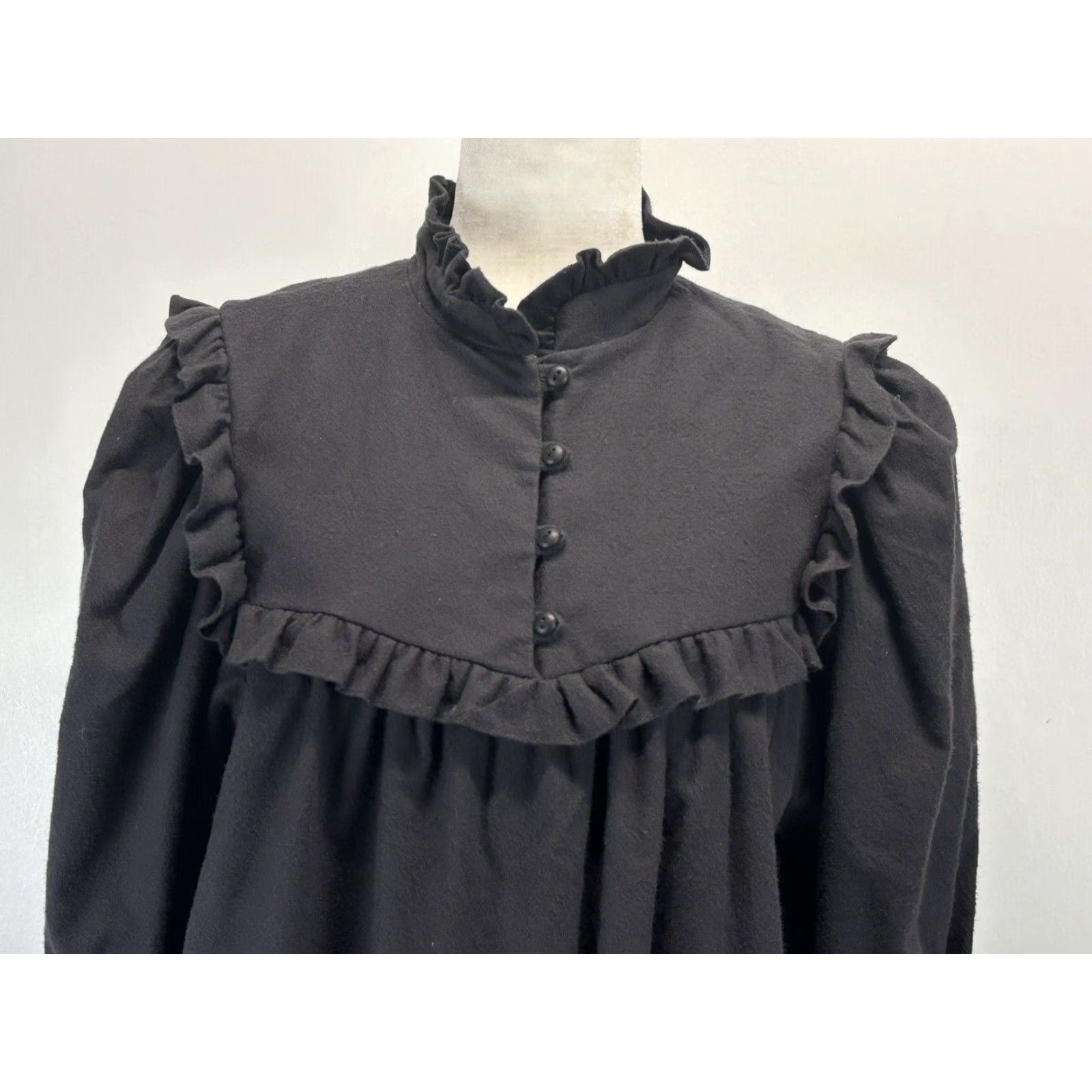 J. Jill VINTAGE J. Jill Flannel Midi Dress Large Black Ruffle Trim Pockets Long Sleeve Womens Size L / US 10 / IT 46 - 5 Thumbnail