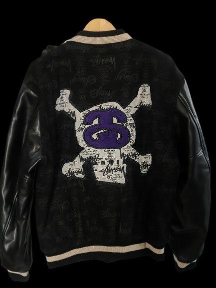 Stussy Stussy 25th Anniversary Varsity Jacket Black on Black | Grailed
