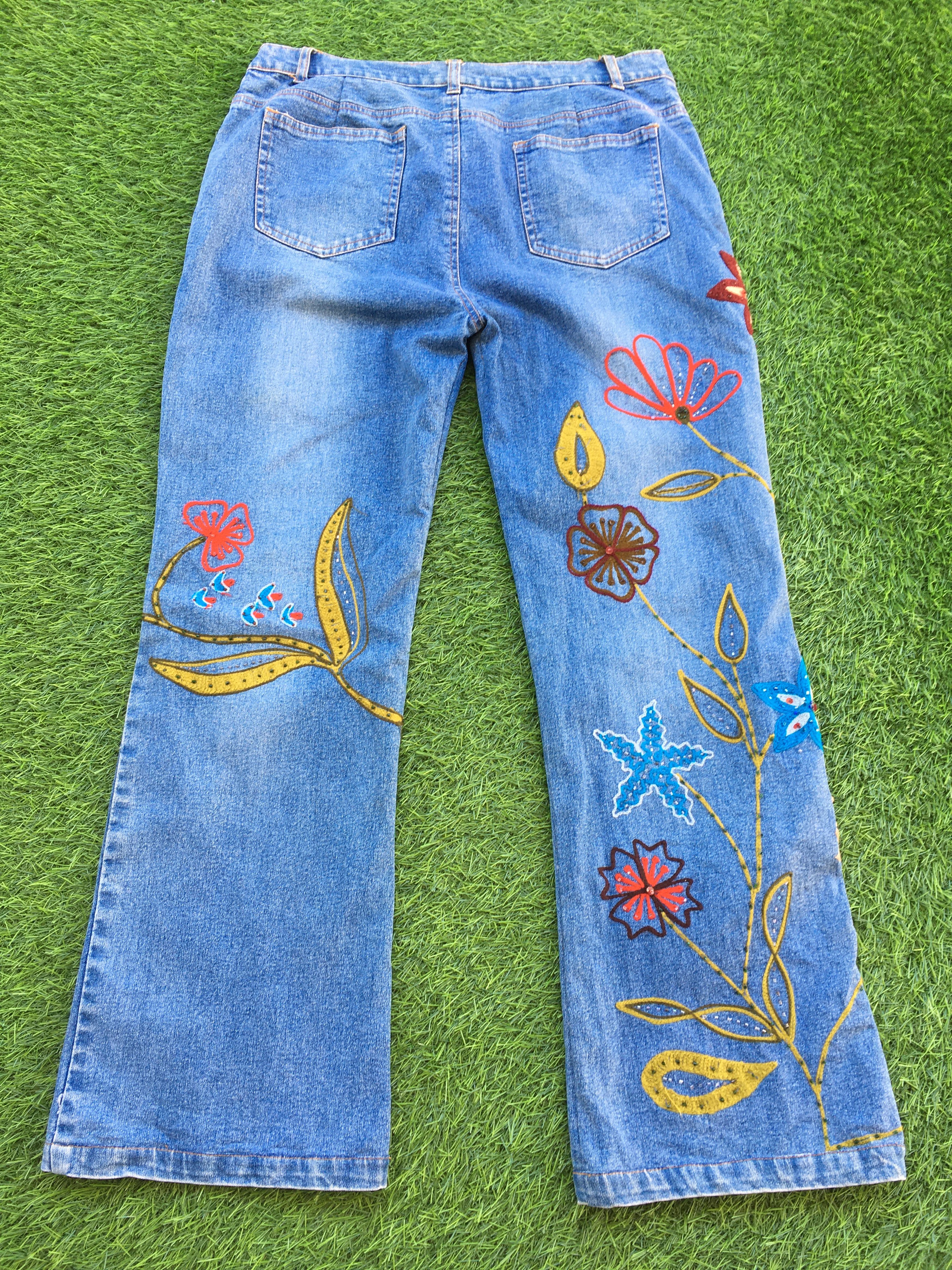 Designer × Jean Hippie Boho Embroidered Flare denim D-1018 Size 30" / US 8 / IT 44 - 2 Thumbnail