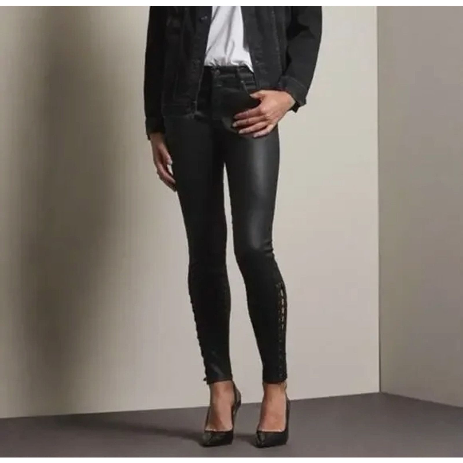 AG Adriano Goldschmied AG Adriano Goldschmied Farrah Metallic Side Lace Jean 28R Size 28" / US 6 / IT 42 - 1 Thumbnail