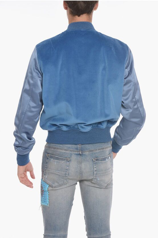 Amiri o1y0525 Logo Velvet Bomber Jacket in Blue Size US XL / EU 56 / 4 - 3 Thumbnail