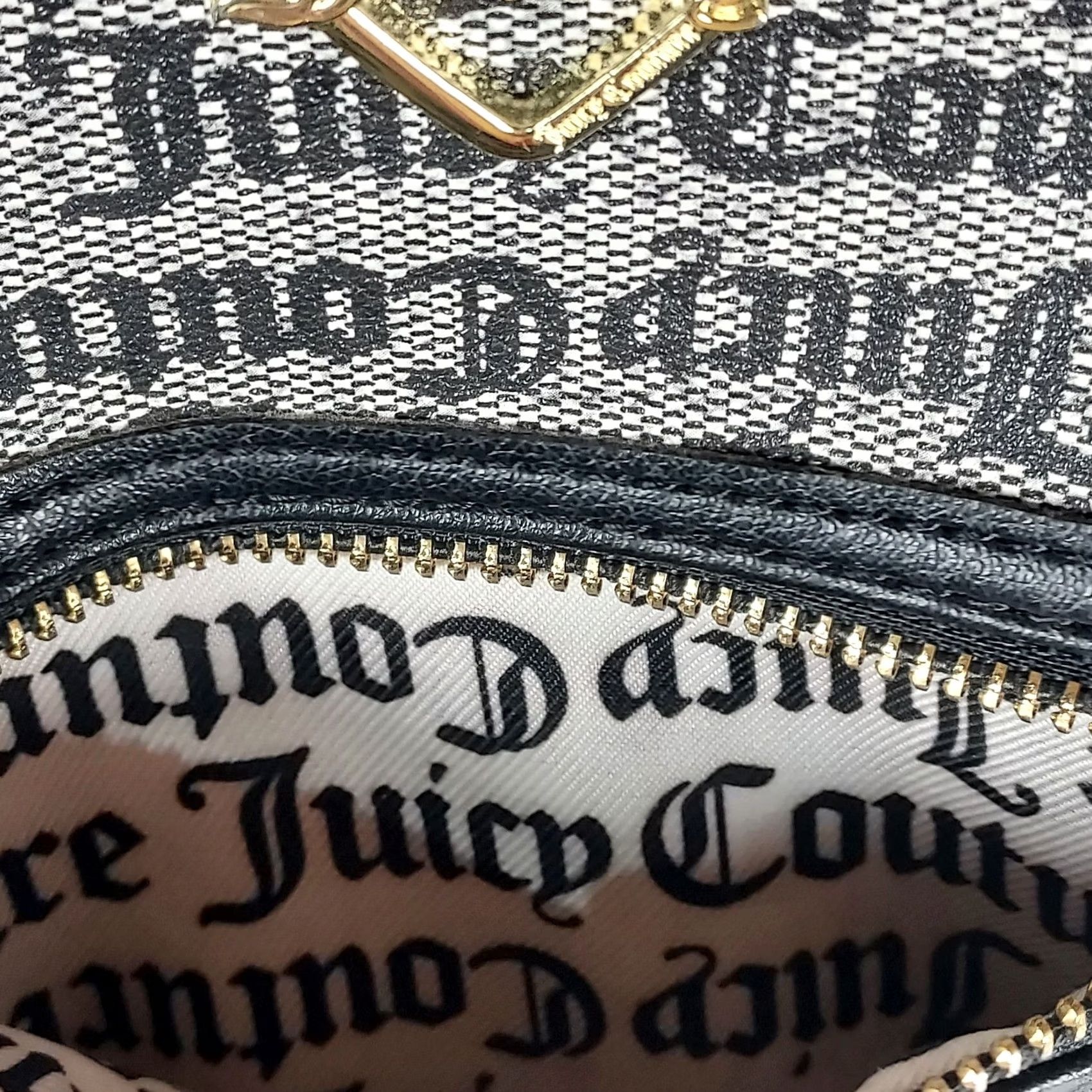 Juicy Couture Juicy Couture Mini Backpack Black Gray Logo Print Designer Purse Backpack Women Small Zip Closure Adjustable Strap Gold-Plated Hardware Size ONE SIZE - 6 Thumbnail
