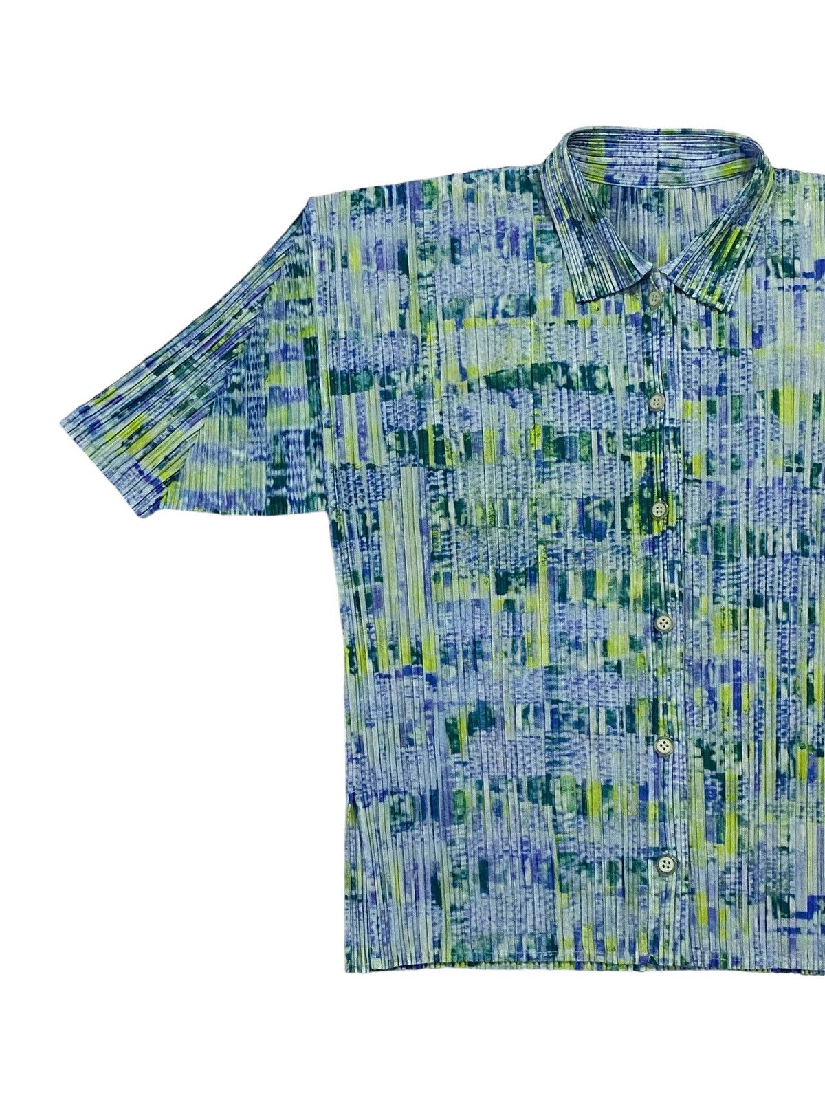 Issey Miyake × Pleats Please Issey Miyake Pleats Please Pleated Multicolor Top Short Sleeve Button Ups Size L / US 10 / IT 46 - 17 Thumbnail