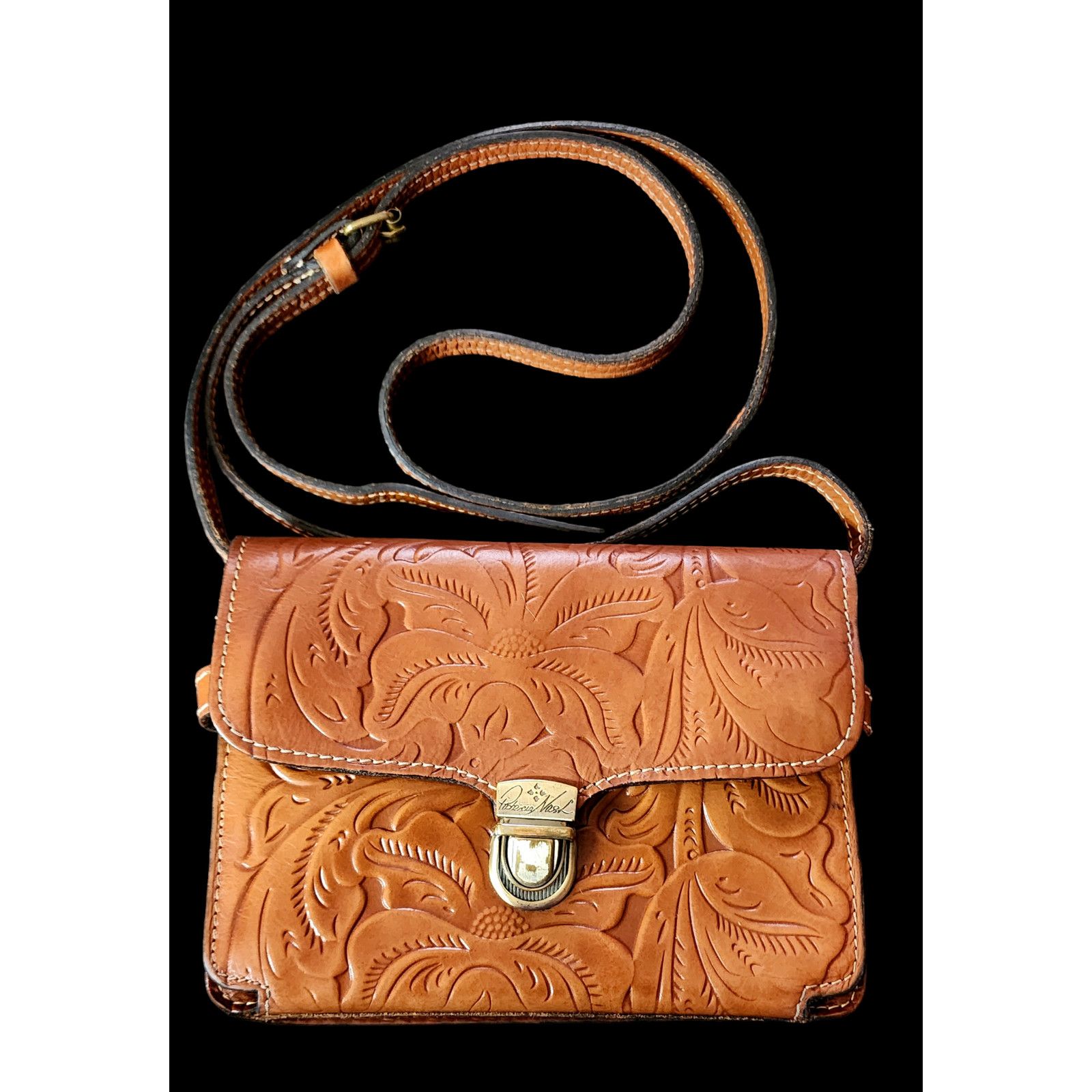 image of Patricia Nash Laurentina Leather Burnished Tooled Gold in Brown, Women's