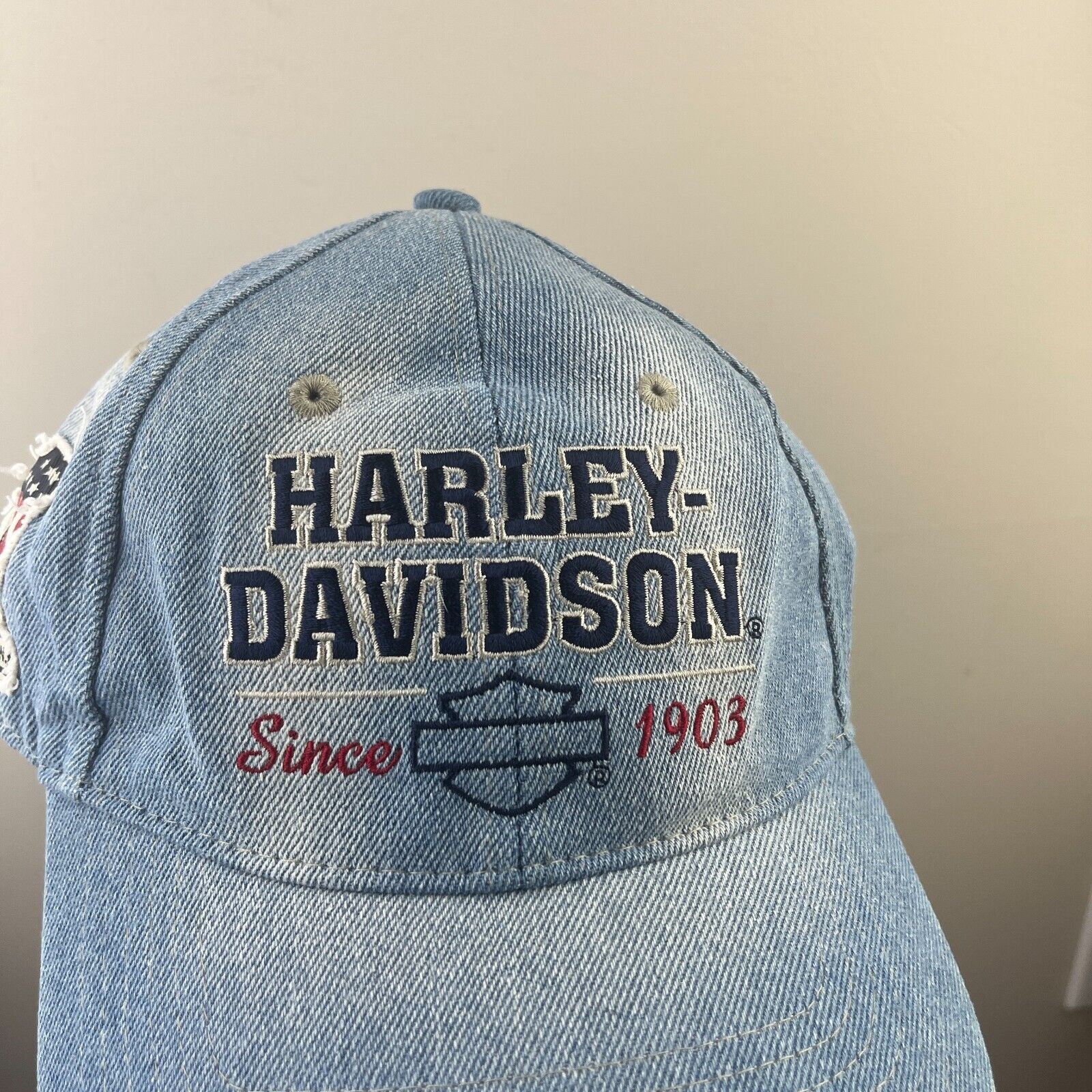 Vintage Vintage Harley Davidson Denim USA Strapback Hat Size ONE SIZE - 2 Thumbnail