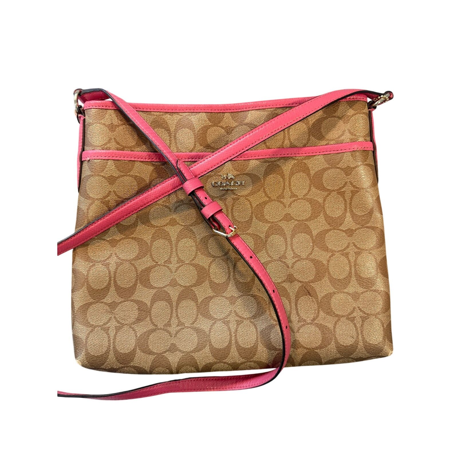 Coach Coach Signature File Bag Crossbody Khaki Pink Leather Trim Size ONE SIZE - 12 Thumbnail
