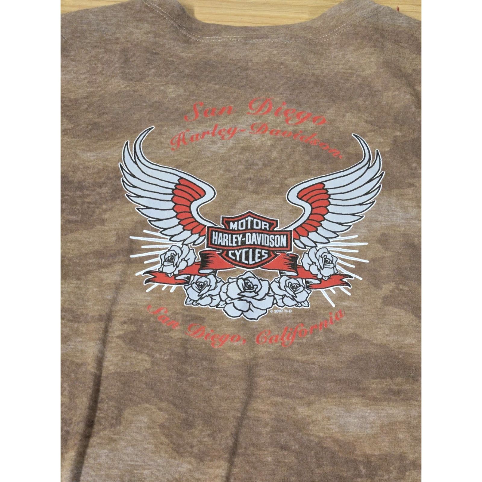 Harley Davidson VINTAGE Harley-Davidson Shirt Womens Large Brown Camouflage Heart Flame San Diego California Tee Size L / US 10 / IT 46 - 5 Thumbnail
