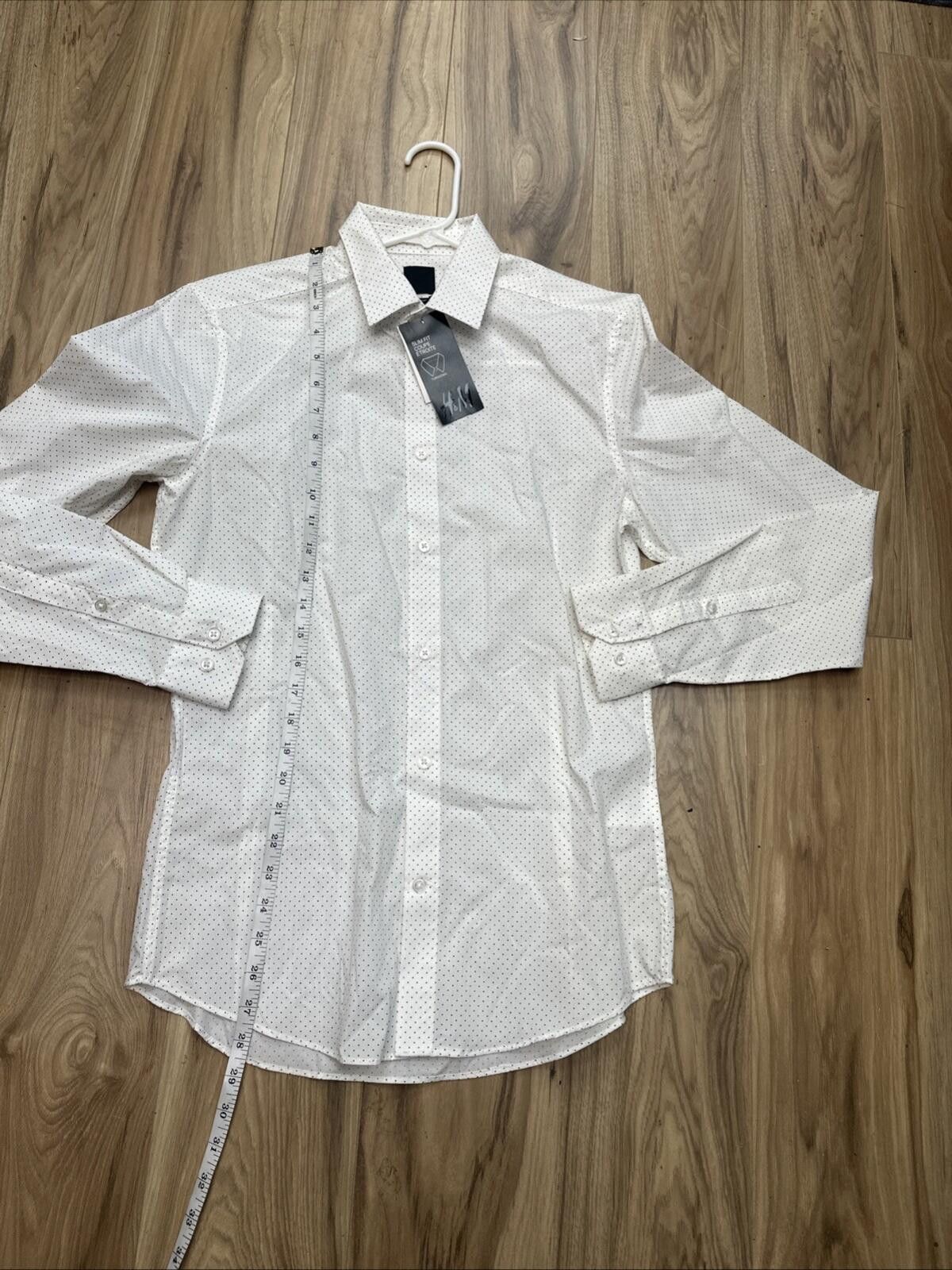 H&M HM Men Shirt With Button Up Collar Office White Slim Fit S Size US S / EU 44-46 / 1 - 4 Thumbnail
