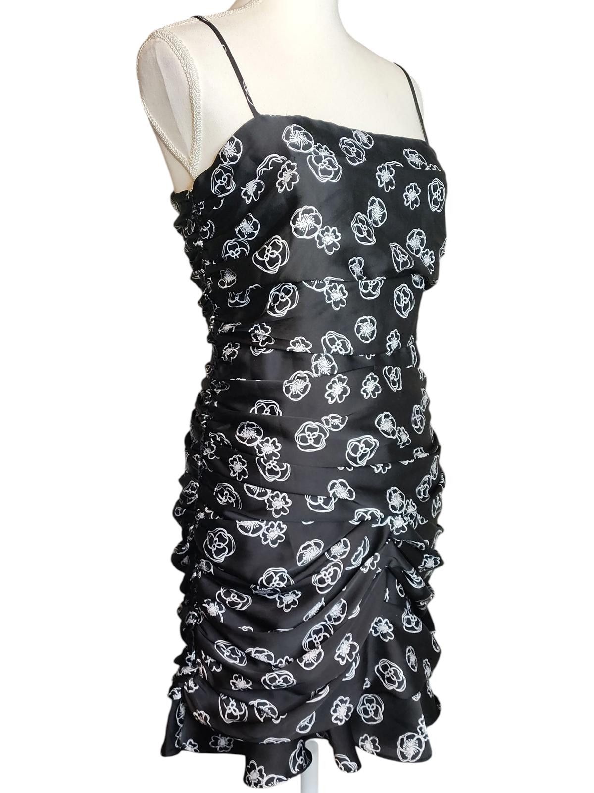 Luchiano Visconti Lush Black Floral Ruched Mini Dress with Spaghetti Straps Size M / US 6-8 / IT 42-44 - 3 Thumbnail