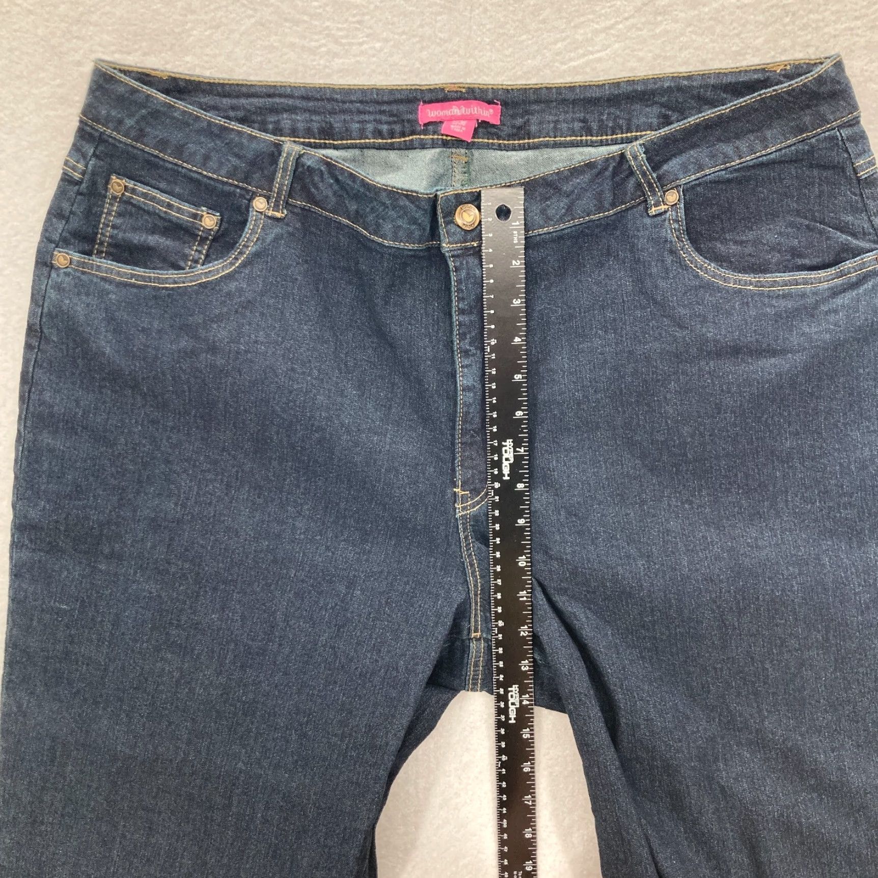 Vintage Woman Within Jeans Womens Size 22 Petite Dark Wash Denim High Rise Straight Jeans Shaft 27 in Blue Womens Jeans Size 40" / US 18 - 7 Thumbnail