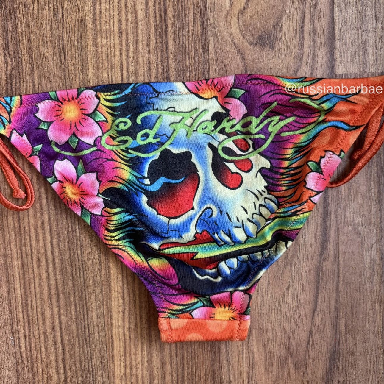 Ed Hardy ED HARDY Vintage Y2K Yellow Orange Floral Skulls Bikini Set Size L / US 10 / IT 46 - 10 Thumbnail