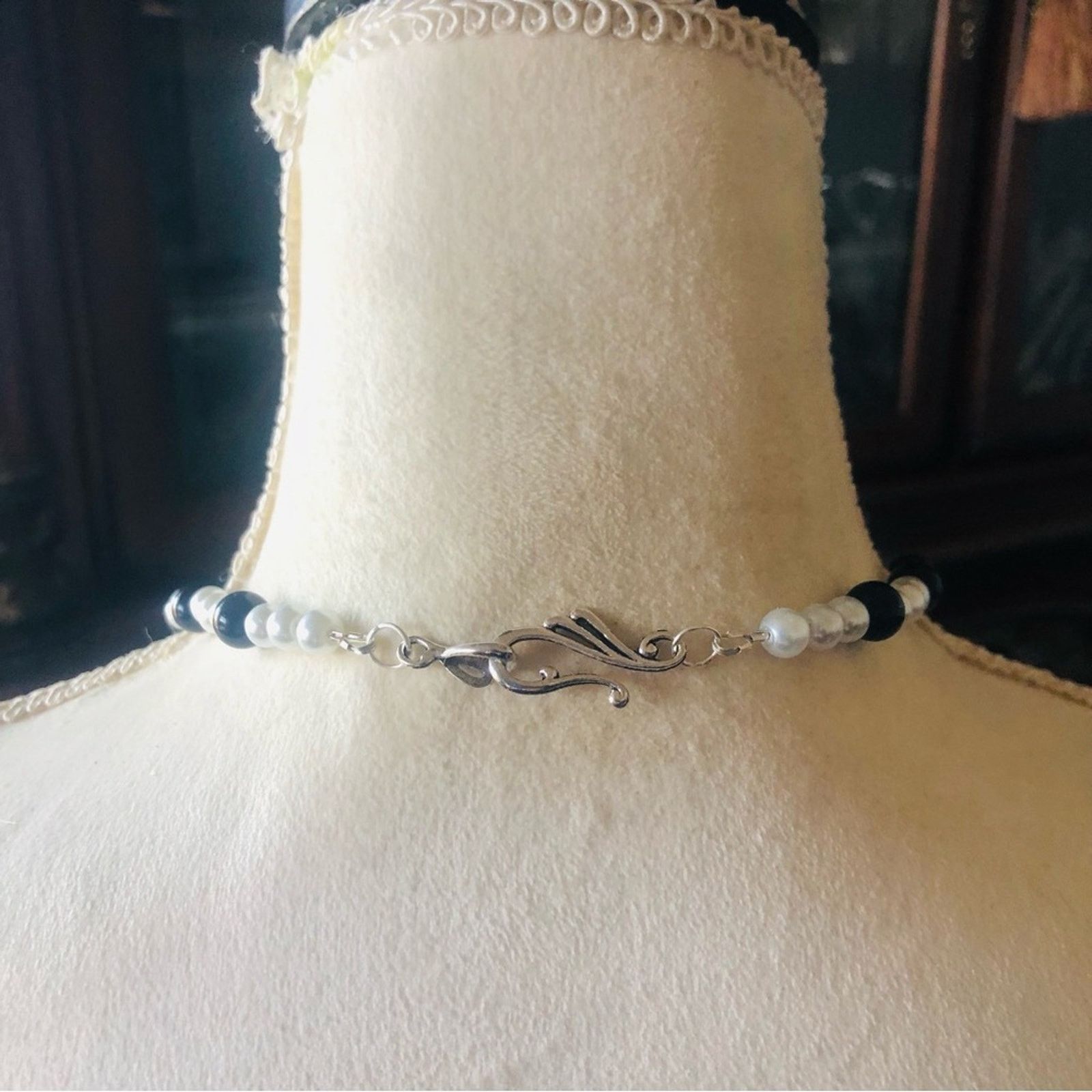 Handmade Handcrafted filigree cameo black agate pearl necklace Size ONE SIZE - 5 Thumbnail
