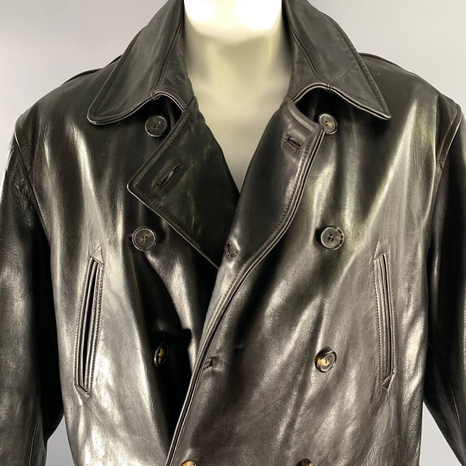 Other HARVEY LOGAN Size XXL Black Leather Double Breasted Coat Size US XXL / EU 58 / 5 - 2 Thumbnail