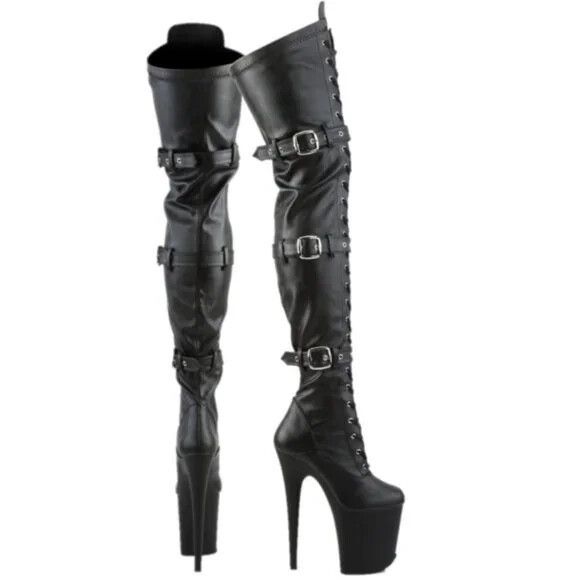 Other Flamingo 3028 Triple Buckle Thigh High 4" Platform Boot Blac Size US 8 / IT 38 - 4 Thumbnail
