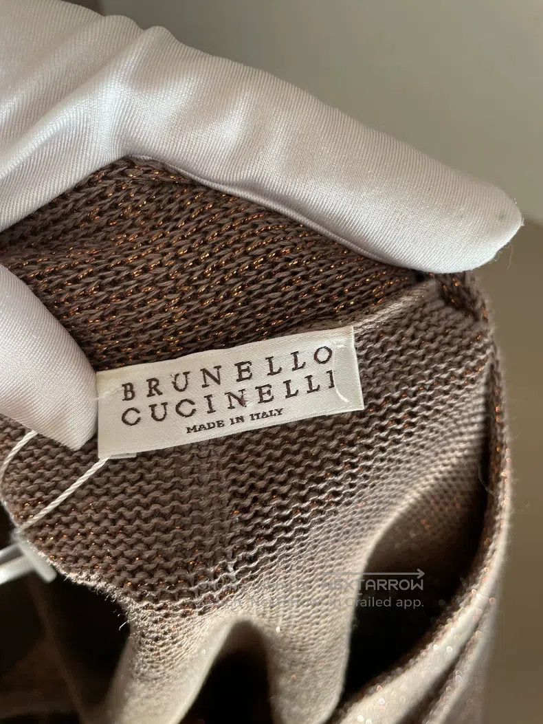 Brunello Cucinelli Brown Gold Thread Cotton Long Cardigan