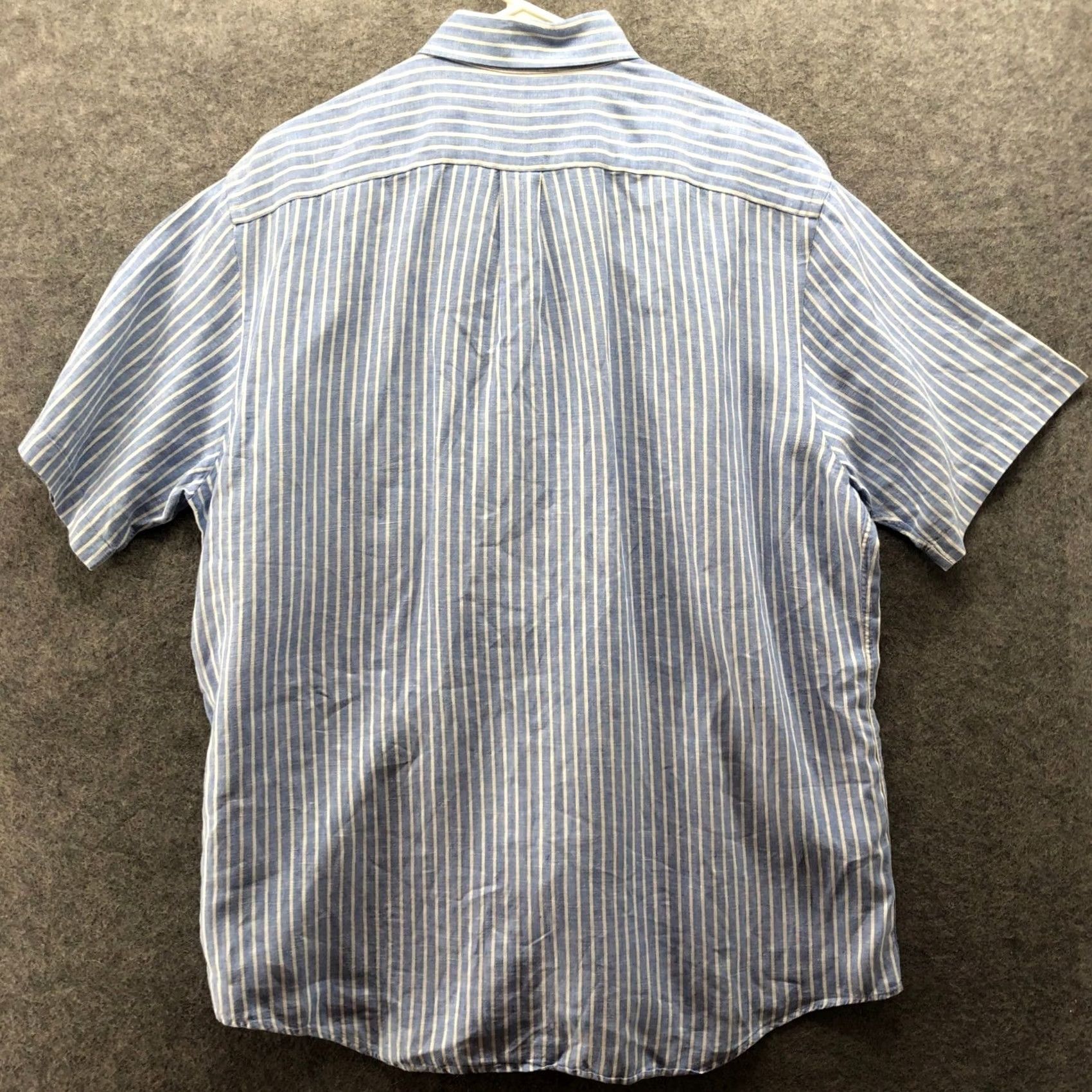 Lands' End Lands' End Short Sleeve Shirt Mens L Blue White Stripe Button-Down 100% Linen Size US L / EU 52-54 / 3 - 2 Thumbnail
