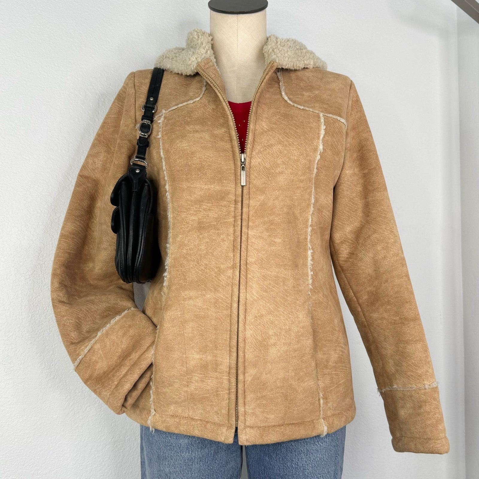 Vintage Y2K Sherpa Lined Zip Front Afghan Coat Faux Suede Size Small Size S / US 4 / IT 40 - 1 Thumbnail
