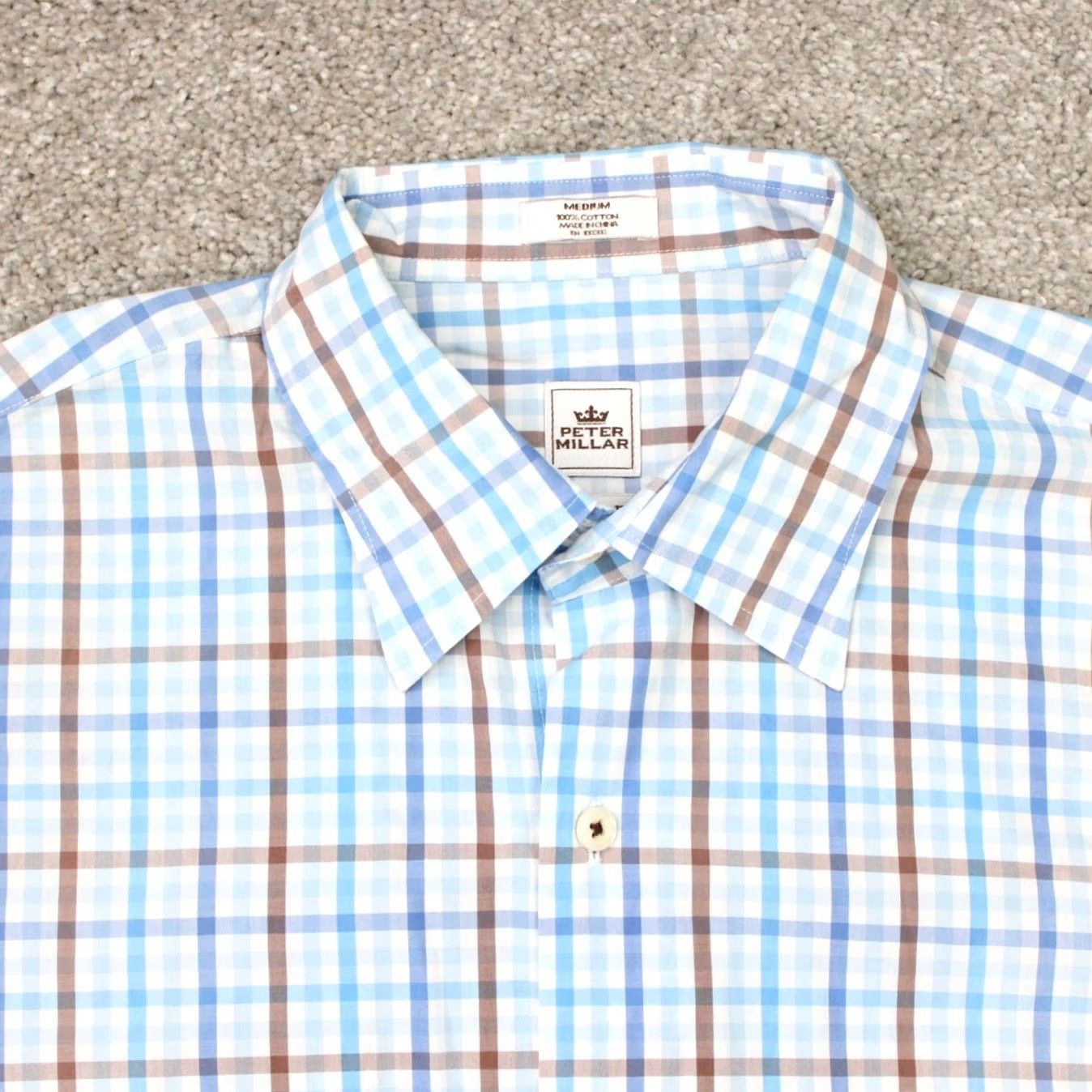 Peter Millar Peter Millar Shirt Mens Medium Blue/Brown Weekender Wash Cotton Long Sleeve Button-Up Shirt Cap-Down Plaid Casual Workwear Mens Regular Adult Size US M / EU 48-50 / 2 - 4 Thumbnail