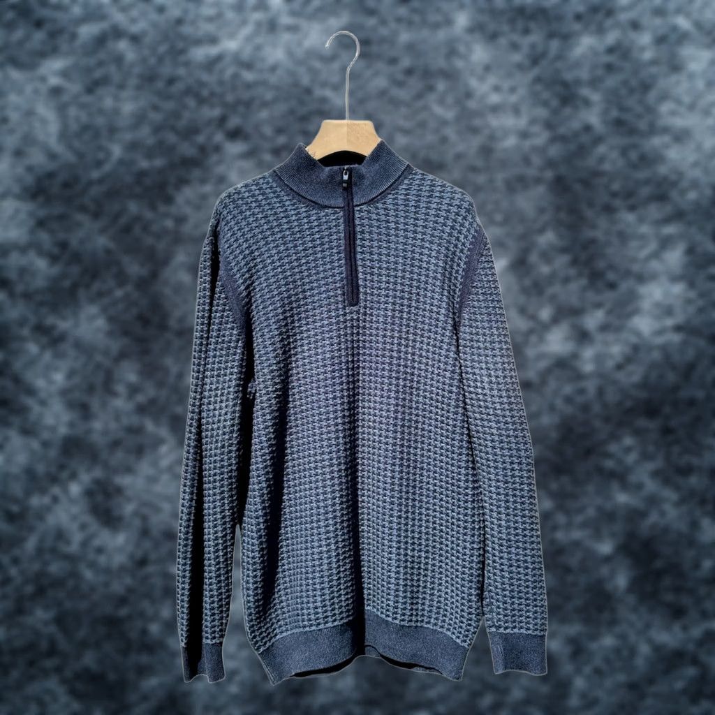 Vintage Tom James Blue Quarter Zip Pullover Sweater Textured Knit Cotton Blend Mens M/L Size US M / EU 48-50 / 2 - 1 Thumbnail
