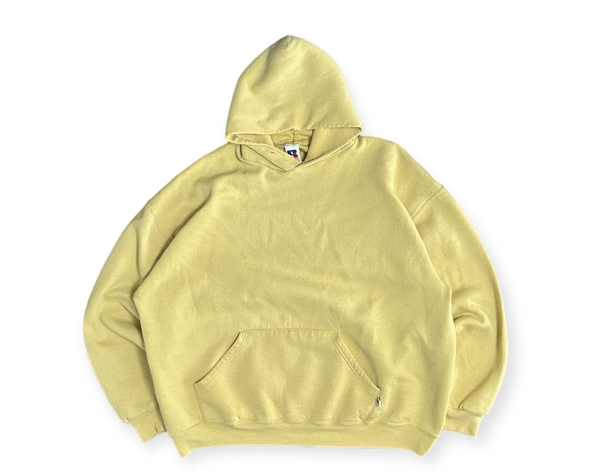 image of Vintage Russell Athletic Pastel Yellow Hoodie, Men's (Size 2XL)