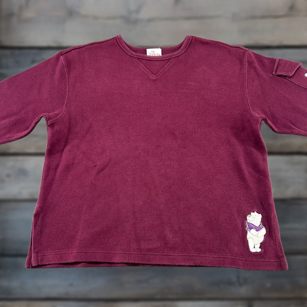 Disney VINTAGE Winnie The Pooh Sweatshirt Womens M Red Disney Crew Neck Pullover 90s Retro Bear Logo Sweatshirt Women M Red Size M / US 6-8 / IT 42-44 - 1 Thumbnail