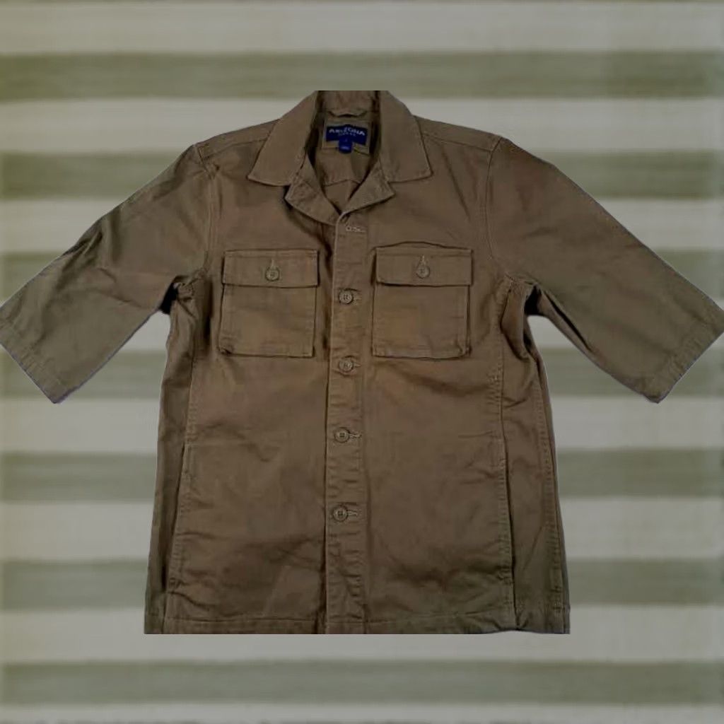 Vintage Arizona Jeans Button-Up Shirt M Tan Brown Cotton Canvas with Pockets Outdoor All Seasons Men's Regular Short Sleeve Size US M / EU 48-50 / 2 - 1 Thumbnail