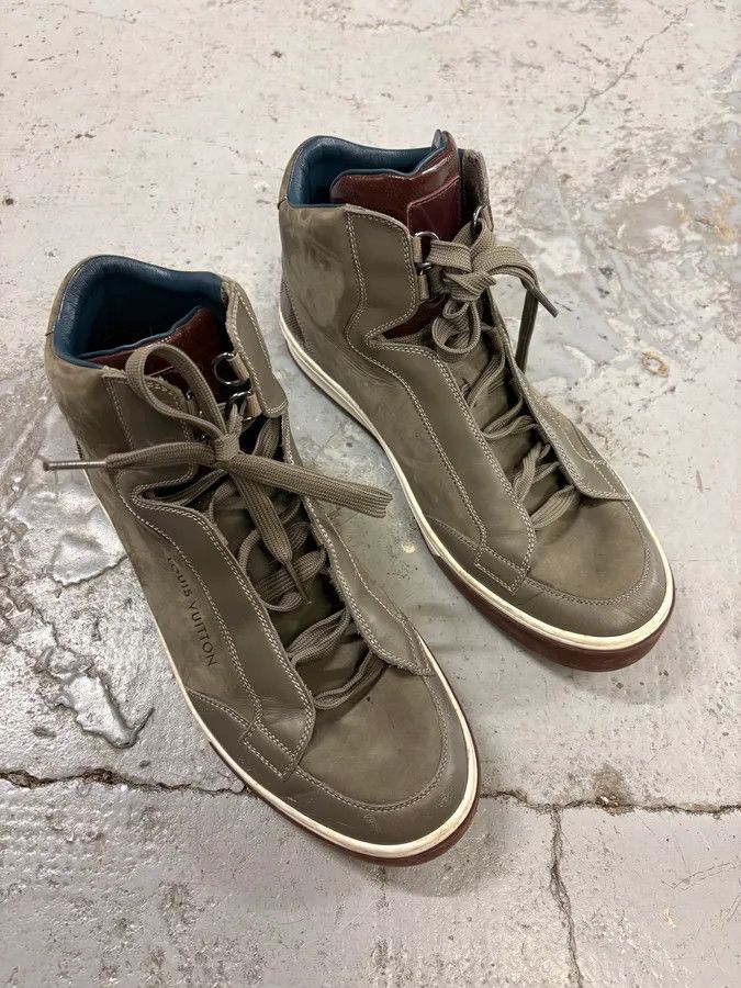 Louis Vuitton Louis Vuitton Grey Leather Damier High-Top Sneaker Size US 8 / EU 41 - 4 Thumbnail