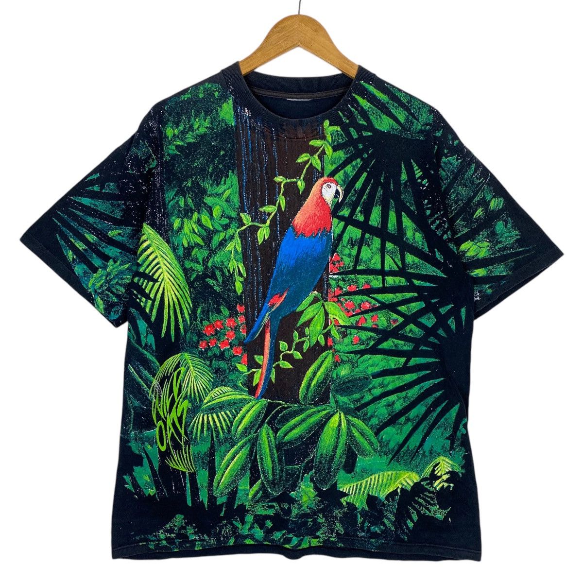 Habitat × Vintage 💥 90s WILD OATS MACAW RAINFOREST ALLOVER PRINT TSHIRT Size US L / EU 52-54 / 3 - 1 Thumbnail