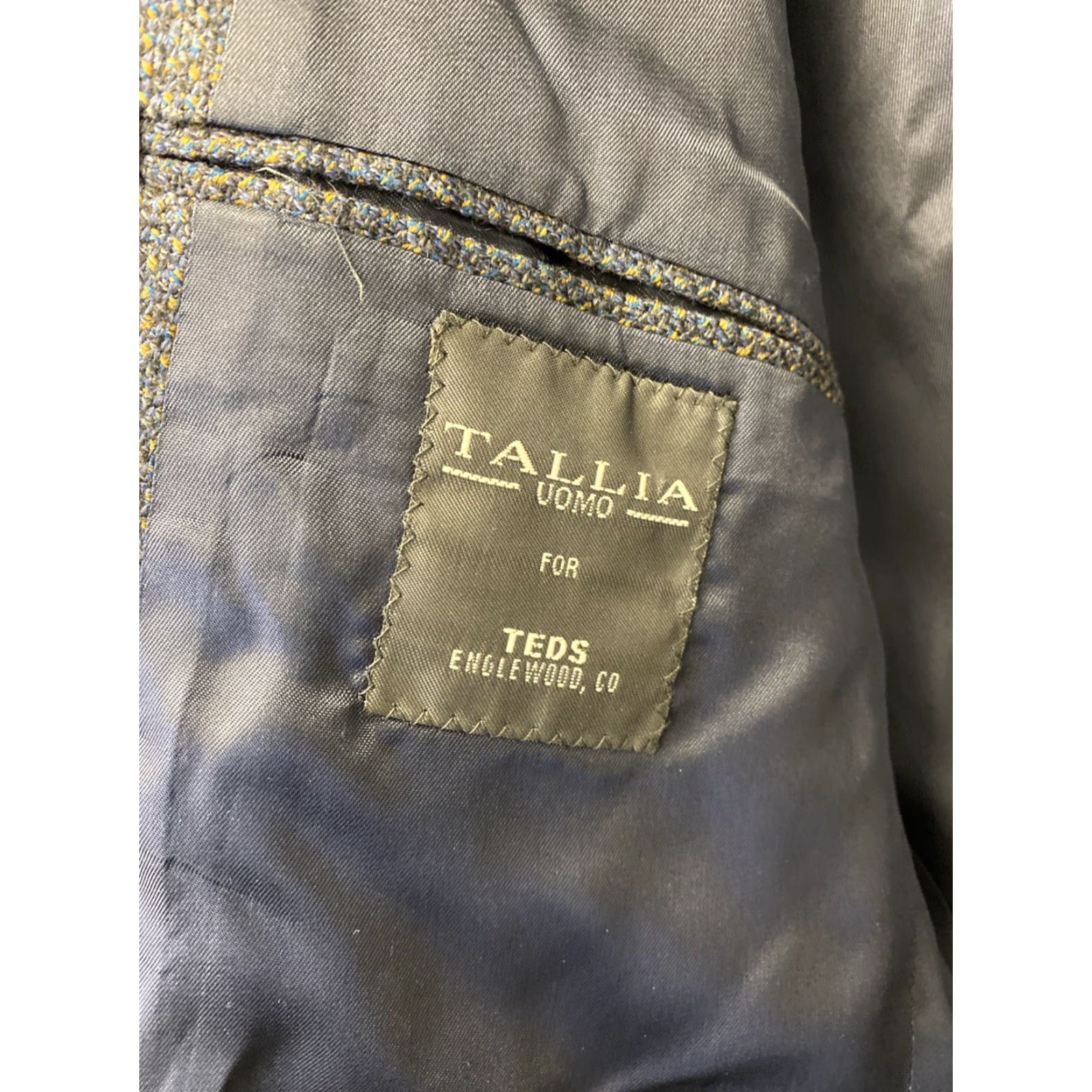 Tallia Tallia Suit Jacket Blazer Men's Regular Fit Wool 44 Gray Geometric Two-Button Classic Wedding Size 44R - 7 Thumbnail