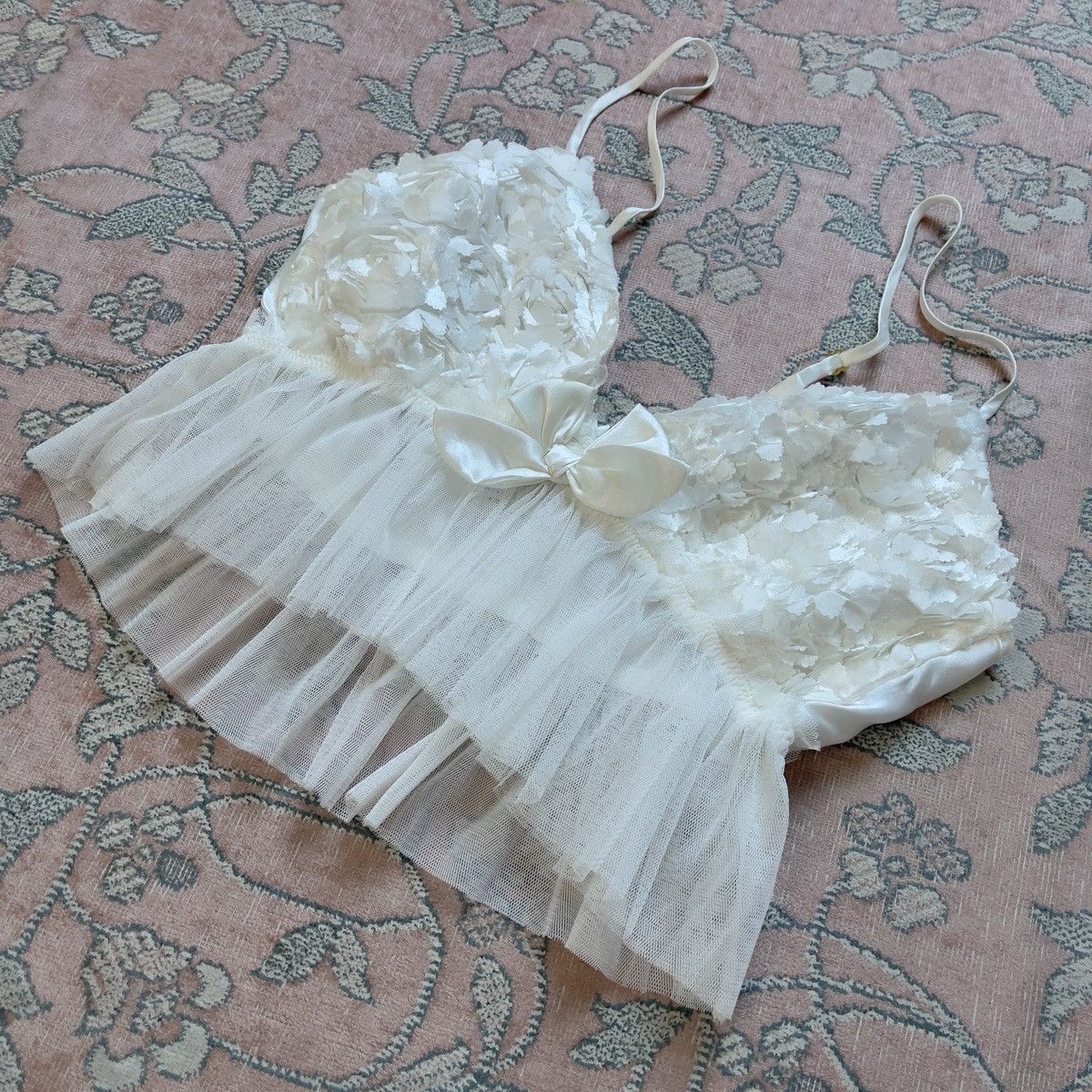 Other Romantic Soft White Mesh Floral Camisole Top (M) Size M / US 6-8 / IT 42-44 - 5 Thumbnail