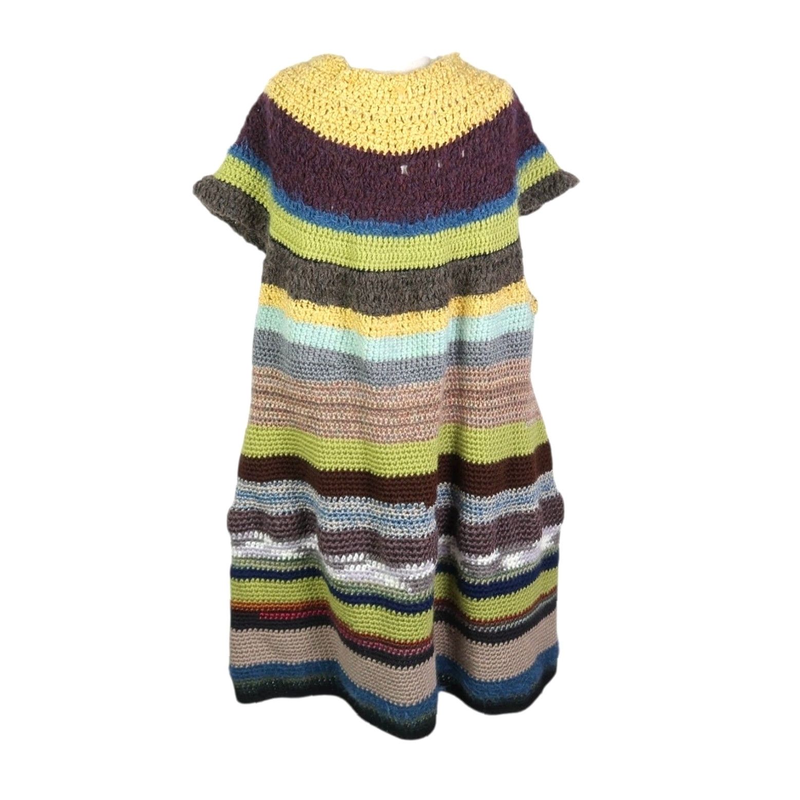 Vintage VINTAGE Yellow Green Brown Stripe Crochet Knit Sweater Dress XL Size XL / US 12-14 / IT 48-50 - 4 Thumbnail
