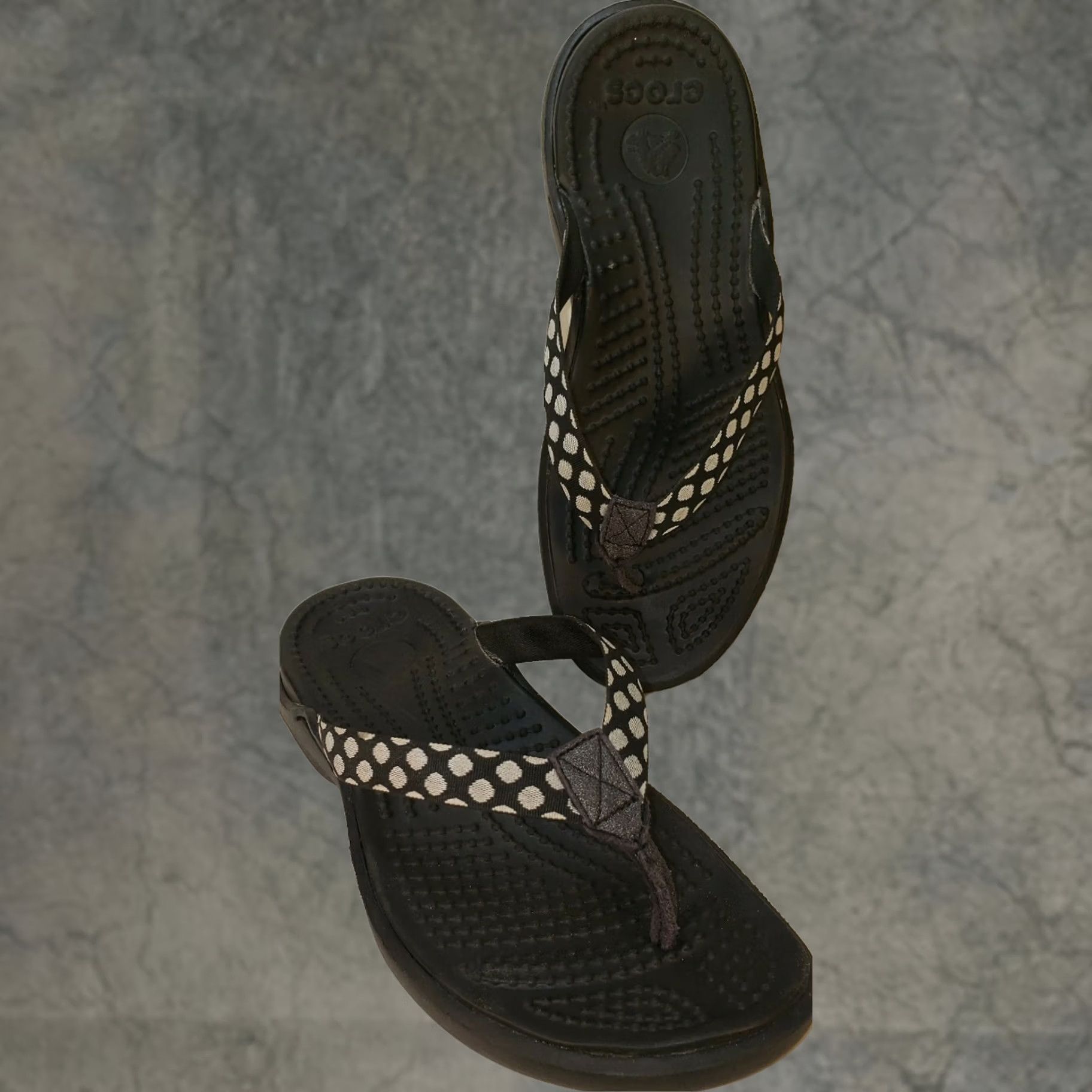 Crocs Crocs Women's Sandals Thong Flip Flops Size 5M Black White Polka Dot Straps Casual Womens Size US 5 / IT 35 - 1 Thumbnail