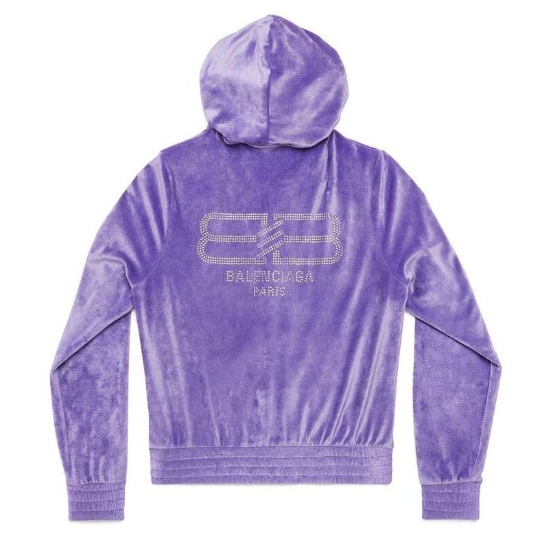 Balenciaga o1mt1gz1224 BB Paris Strass Zip-Up Hoodie Fitted in Purple Size S / US 4 / IT 40 - 2 Thumbnail