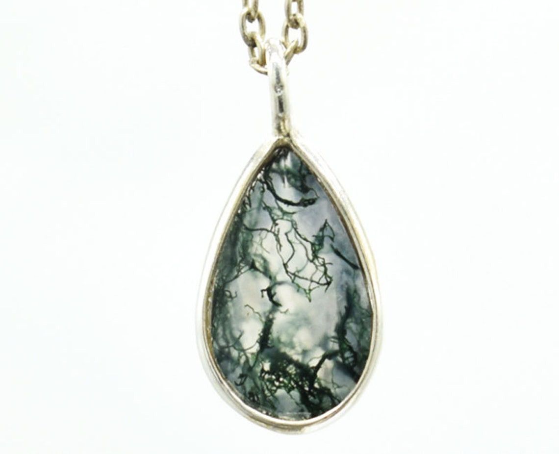 Handmade 925 Silver Moss Agate Necklace Checker Cut stone Pendant Size ONE SIZE - 2 Thumbnail