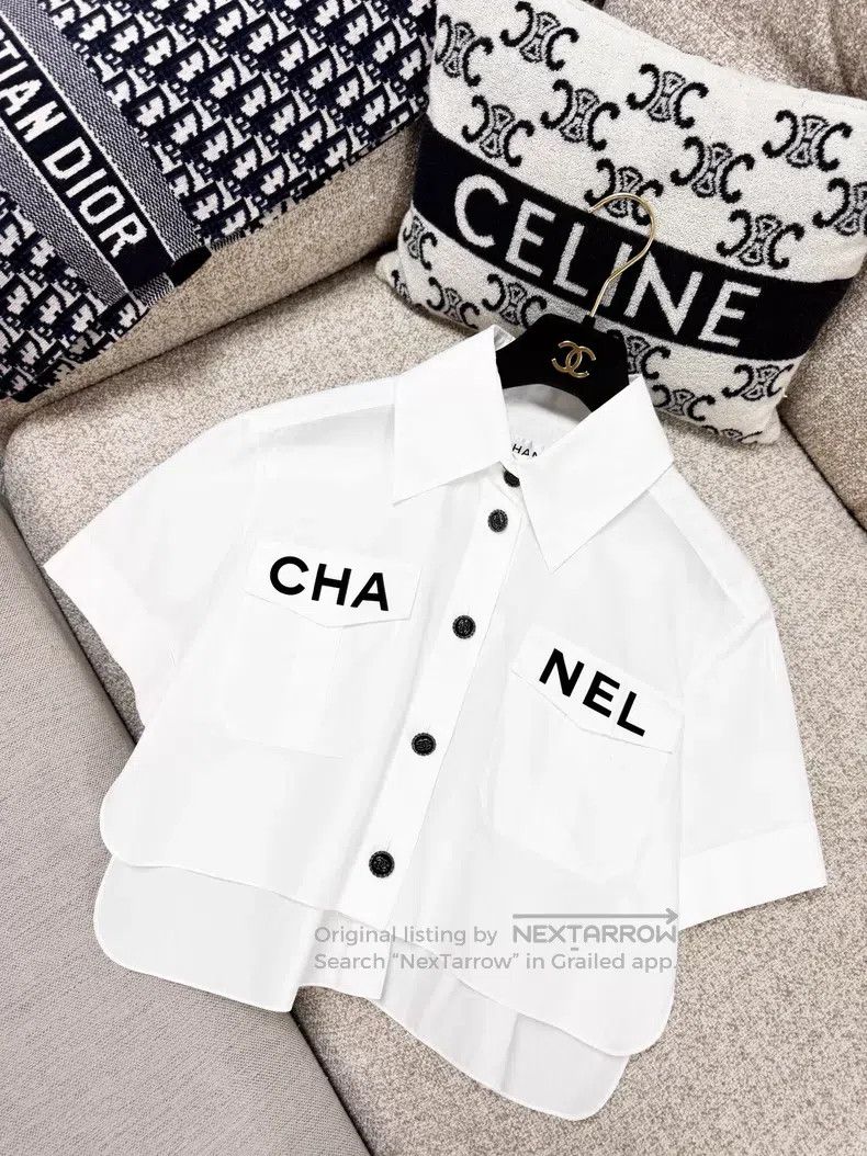 Chanel Chanel Black letter logo lapel short-sleeved short shirt Size XXS / US 00 / IT 34 - 2 Thumbnail