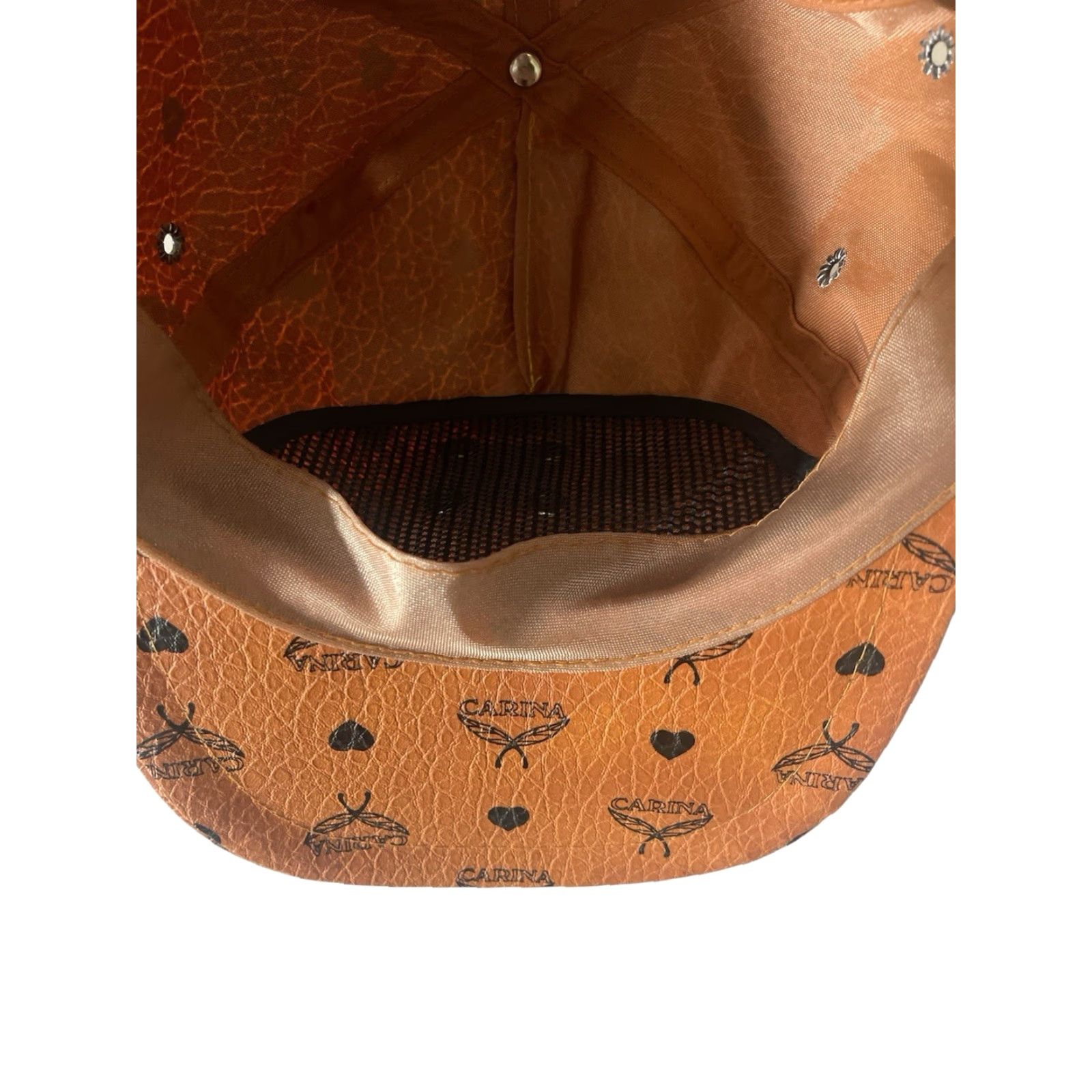 Vintage VINTAGE Carina vegan leather snapback hat cap mens OSFA deadstock NWOT 80s cognac brown leather brass patch 80s baseball cap Mens Size ONE SIZE - 5 Thumbnail