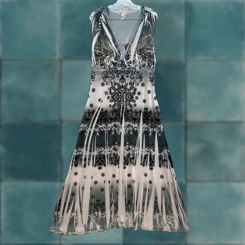 Vintage VINTAGE Y2K Maxi Dress 2X Plus Grey Boho McBling Slinky Stretch Cyber Look Bohemian Caren Sport Dress Womens Size XXL / US 16-18 / IT 52-54 - 1 Thumbnail
