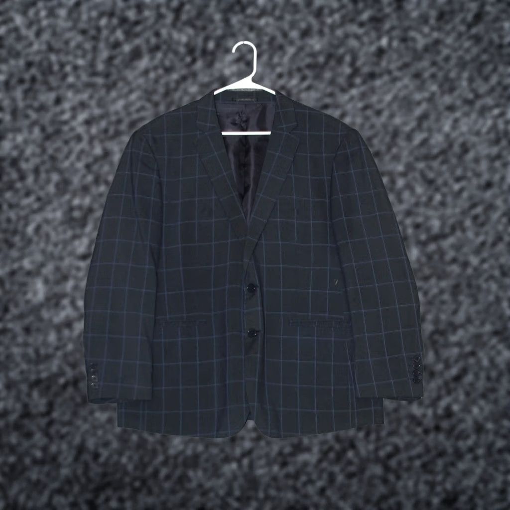 Vintage VINTAGE Carlo Lusso Blazer Mens 44S Navy Blue Plaid High Twist Super Deluxe Microtech Size 44R - 1 Thumbnail