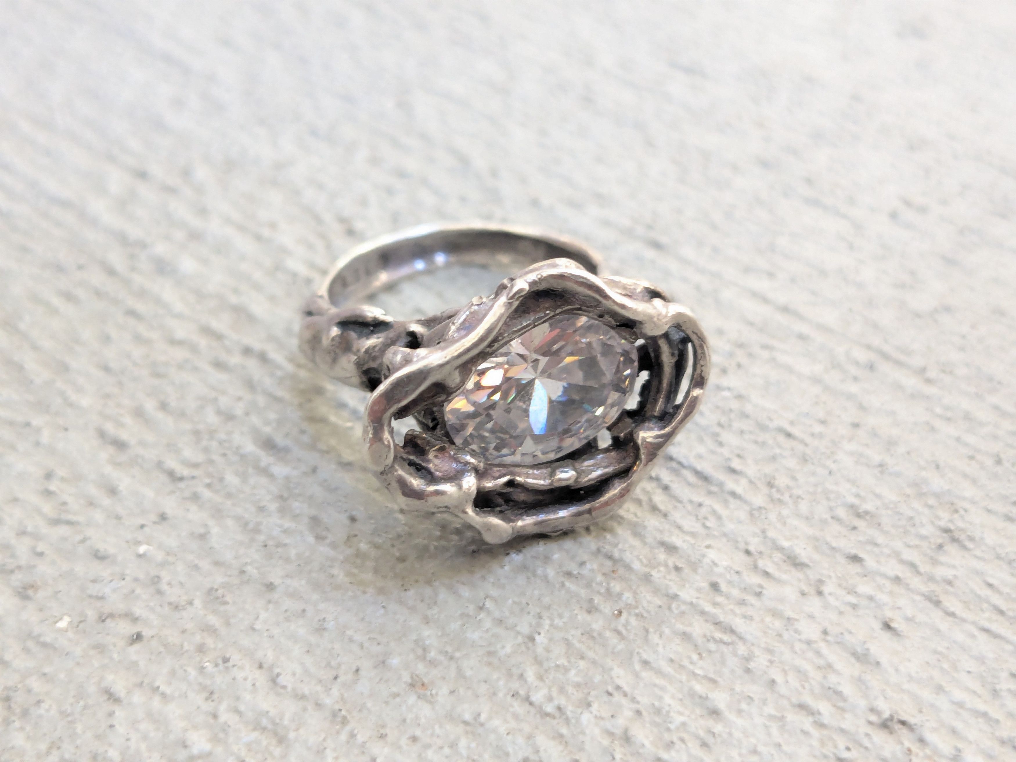 Jewelry × Vintage Sterling Silver Ring 6.75 CZ Brutalist Modern Avant Garde Size ONE SIZE - 1 Thumbnail
