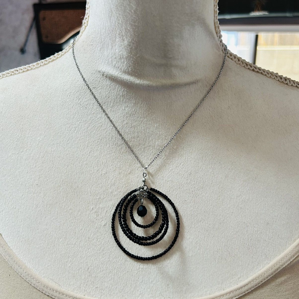Handmade Handcrafted black seed bead ring pendant on chain necklace Size ONE SIZE - 2 Thumbnail