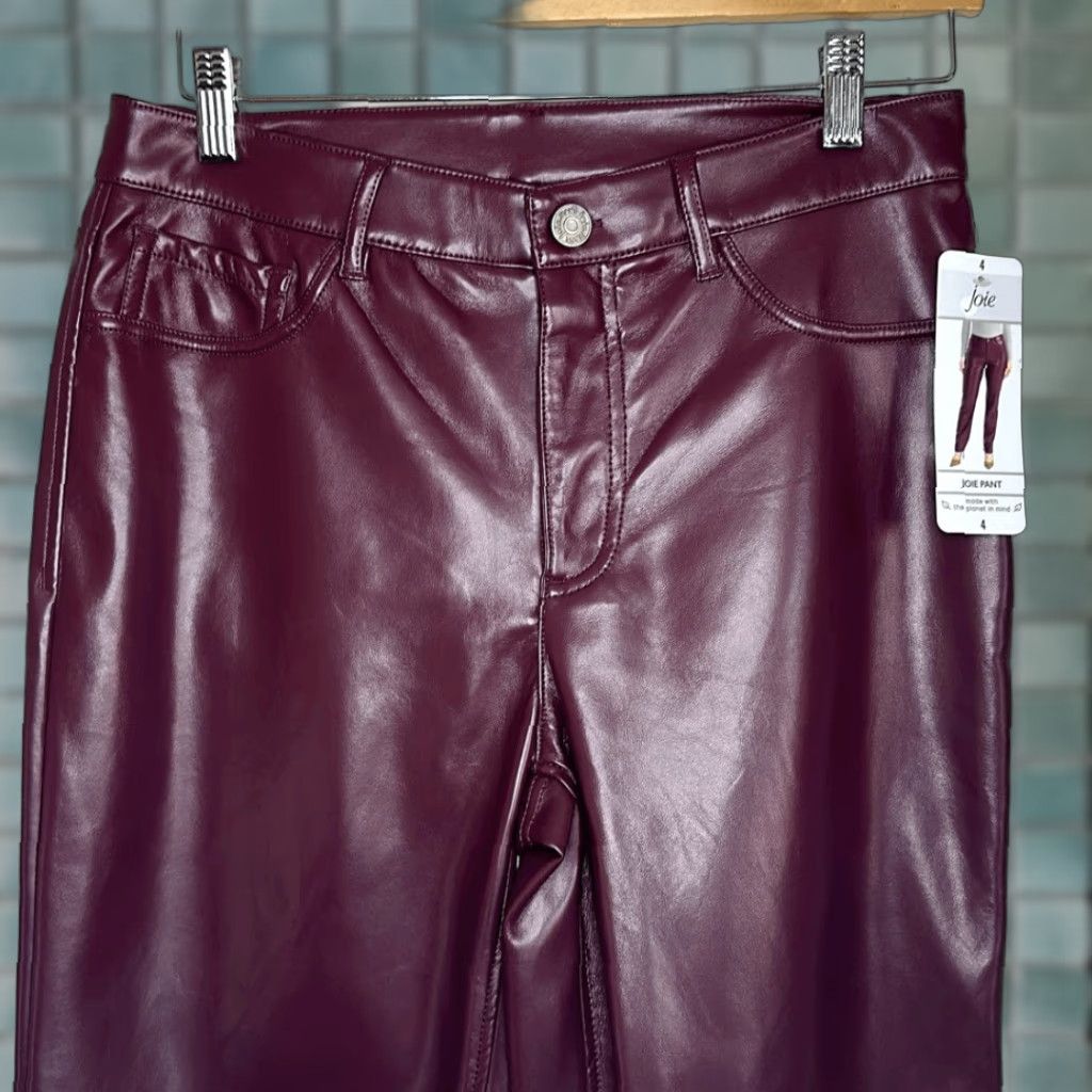 Joie Joie Womens Pants size 4 Burgundy Vegan Leather NEW Size 27" / US 4 / IT 40 - 1 Thumbnail