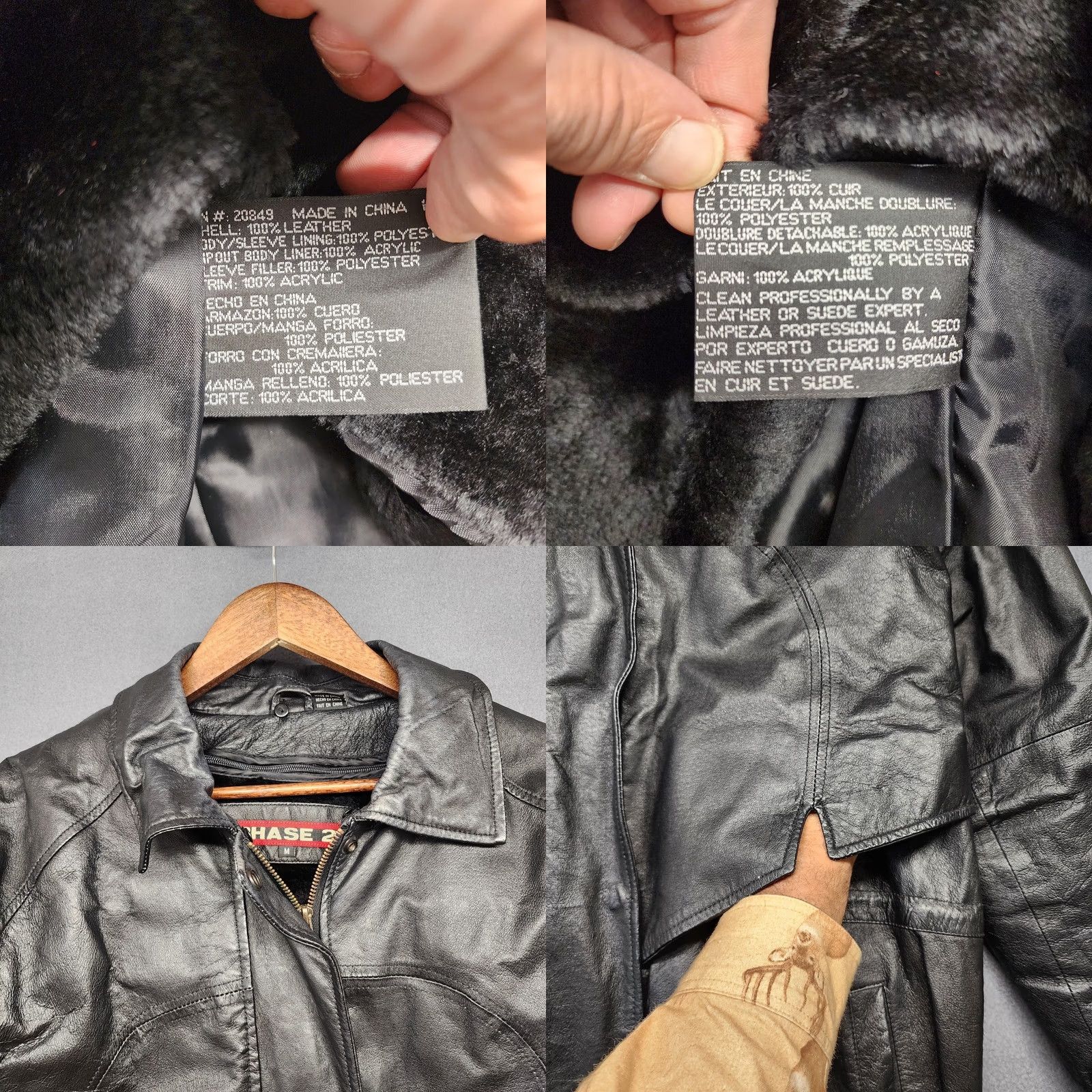Vintage Phase 2 Leather Coat Mens Medium Black Zip Front Removable Faux Fur Liner Coat Size US M / EU 48-50 / 2 - 8 Thumbnail